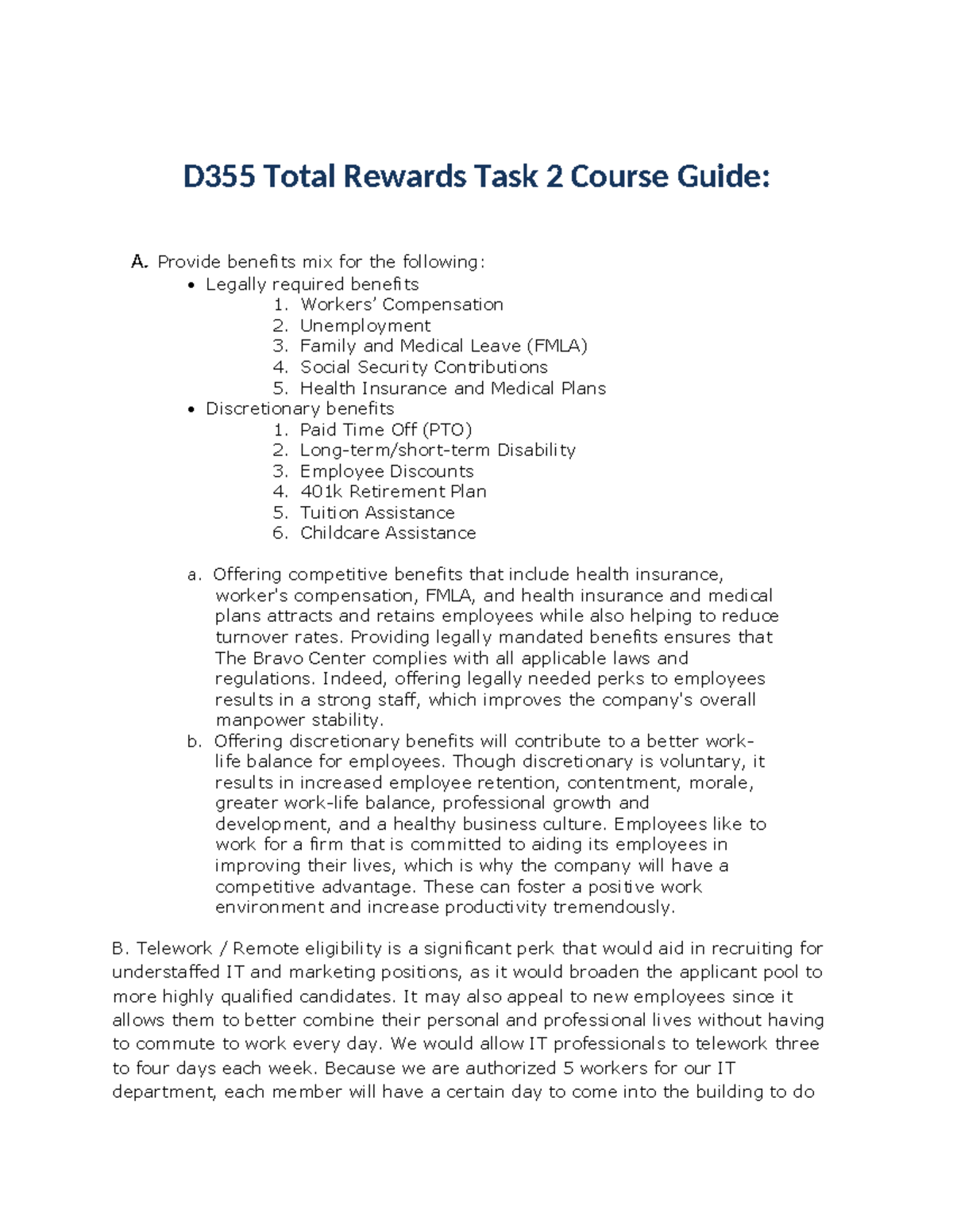 D355 Task 2 Assignment - D355 Total Rewards Task 2 Course Guide: A ...