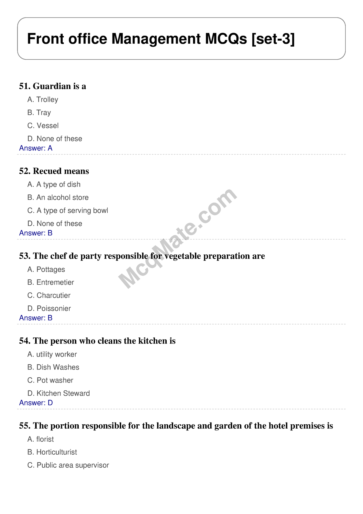 Front-office-management-set-3 Mcqmate - McqMate Front Office Management ...