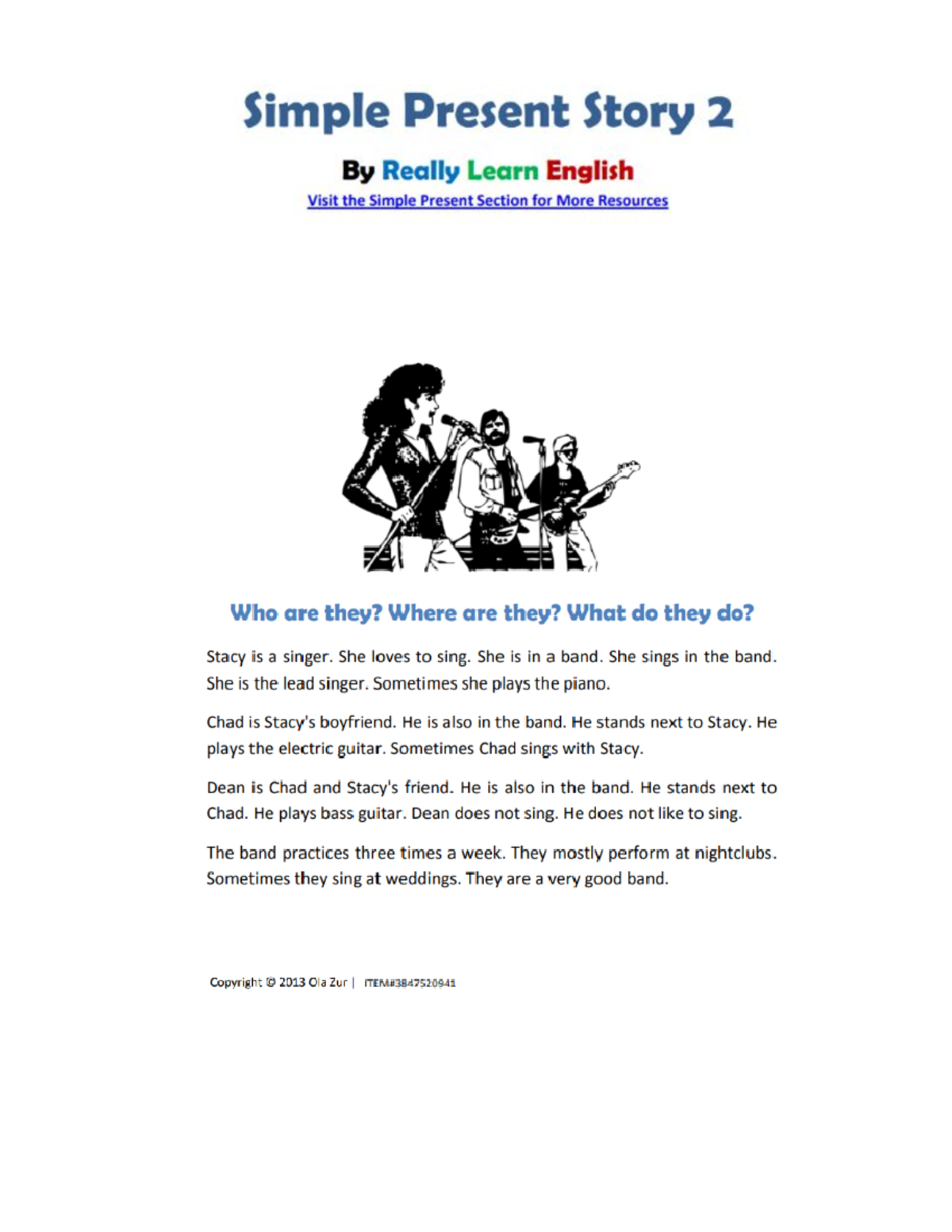 Simple Present Reading Exercise - Simple Present Story 2 Really Learn ...