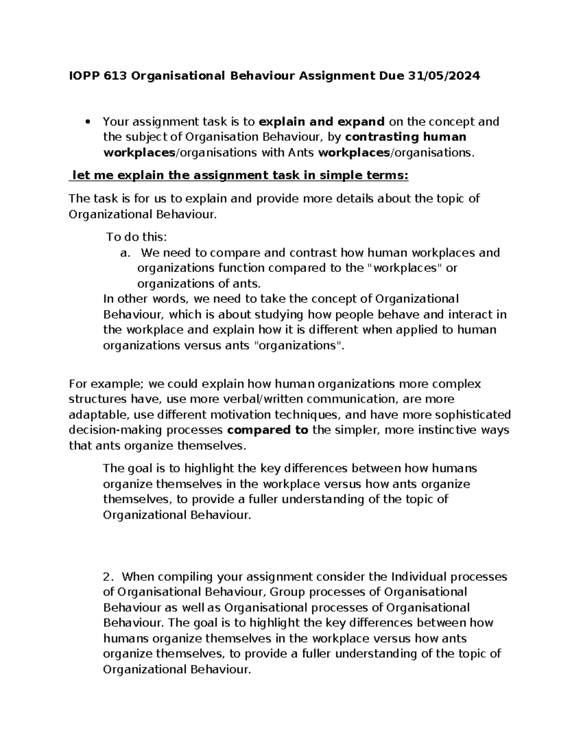 Outline OB Assessment 2 - IOPP 613 Organisational Behaviour Assignment ...