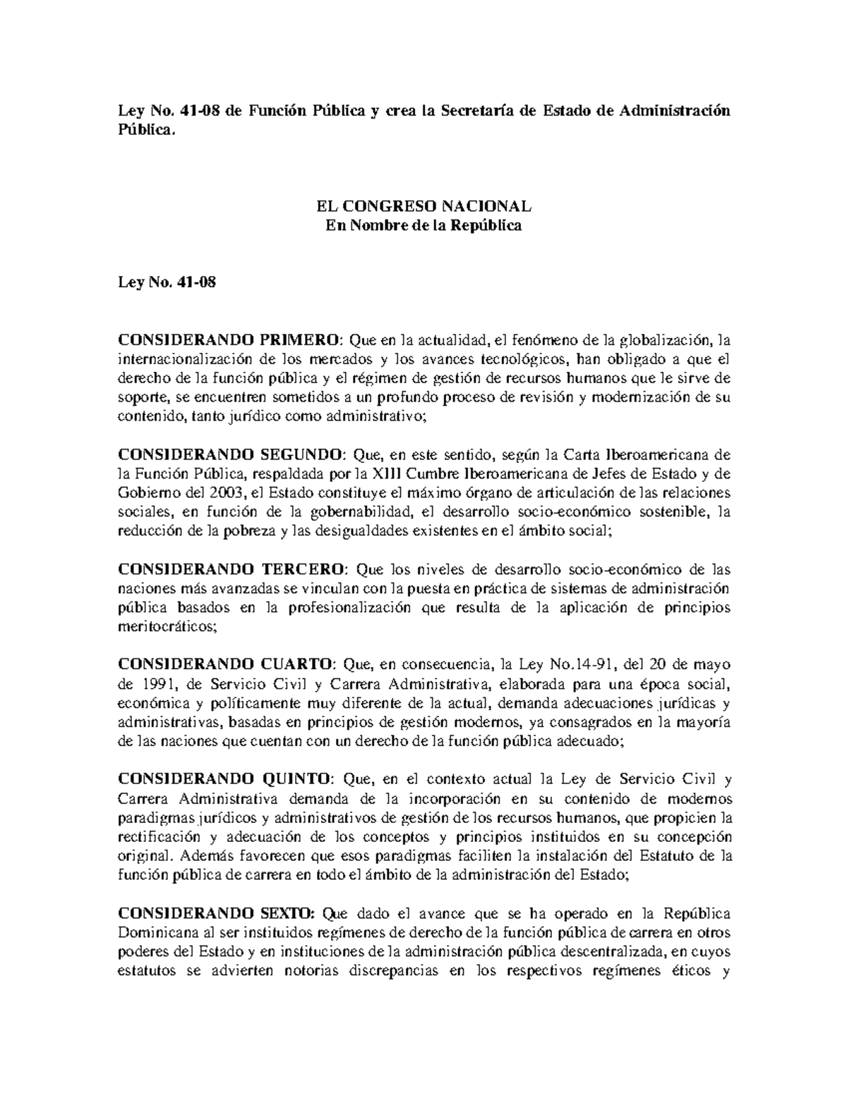 Ley 41 08 Funcion publica - Ley No. 41-08 de Función Pública y crea la ...