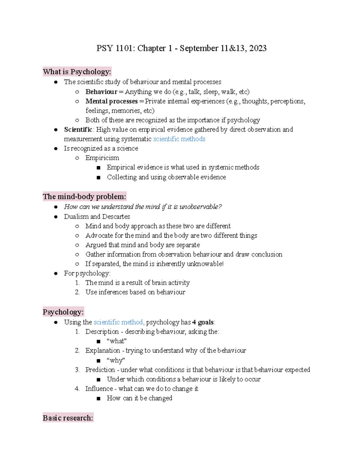 PSY1101 Chpaters NOTE - First 2 Chapters Notes Of Slideshow Prof ...