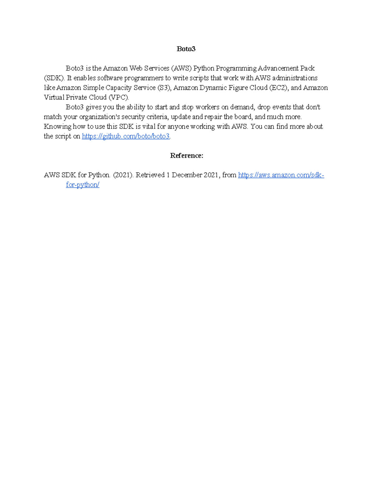 CYB 333 Week 2 Discussion - Boto Boto3 is the Amazon Web Services (AWS ...