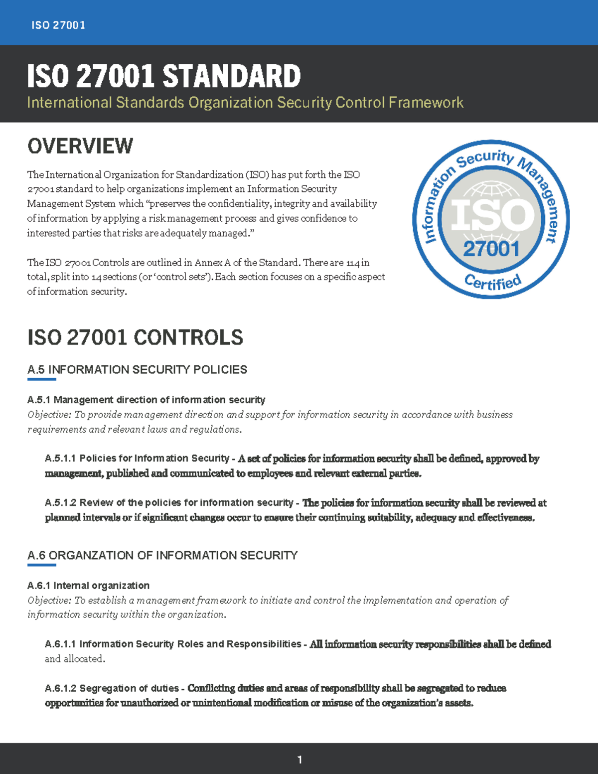 ISO 27001 Standard - Lecture Note - ISO 27001 STANDARD International ...