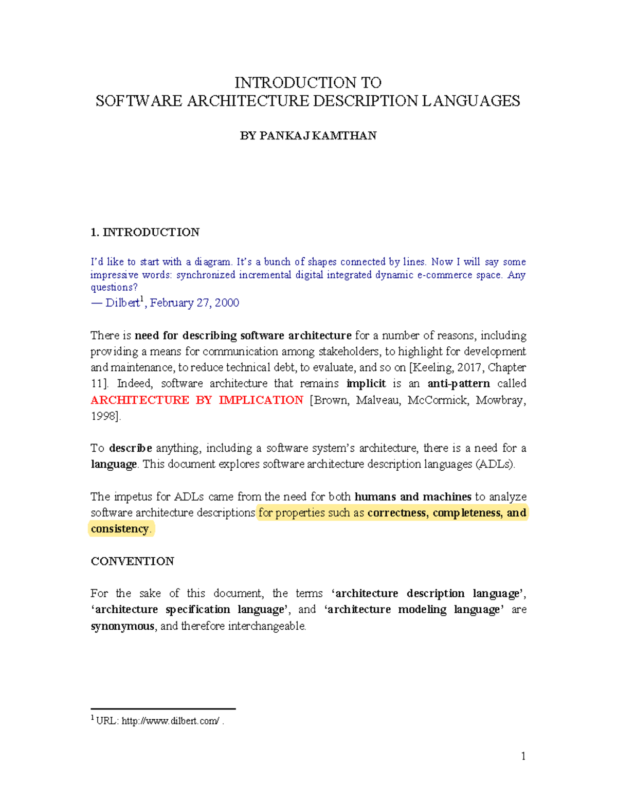 Software architecture adl INTRODUCTION TO SOFTWARE ARCHITECTURE