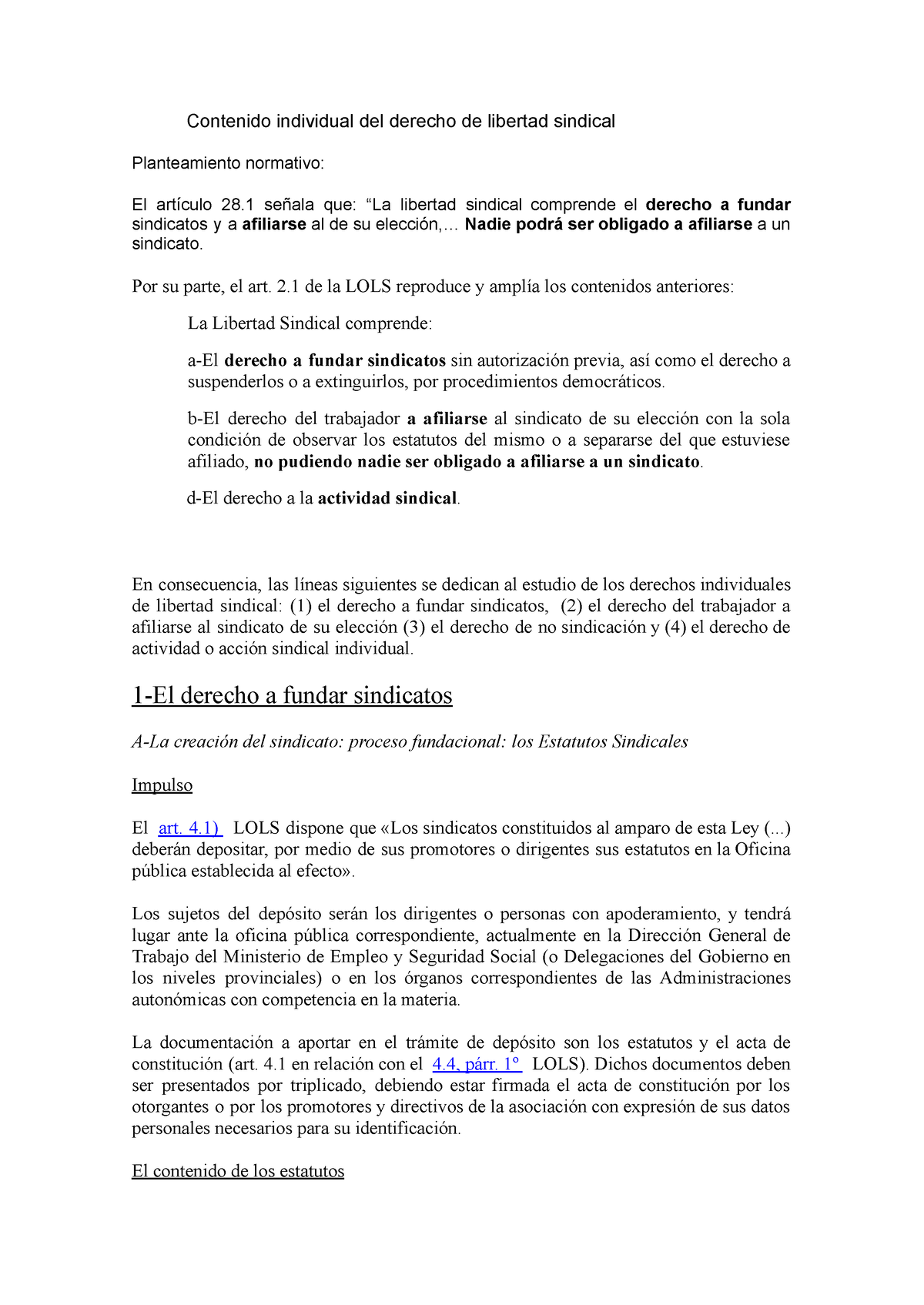 Apuntes Contenido Individual Del Derecho De Libertad Sindical ...