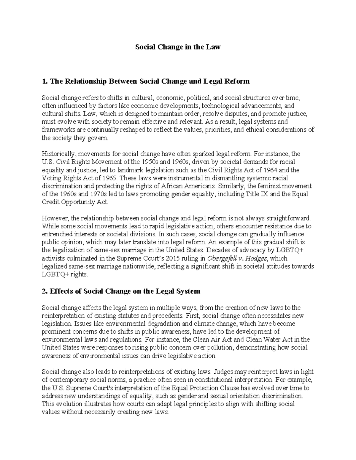 Social Change in the Law - The Relationship Between Social Change and ...