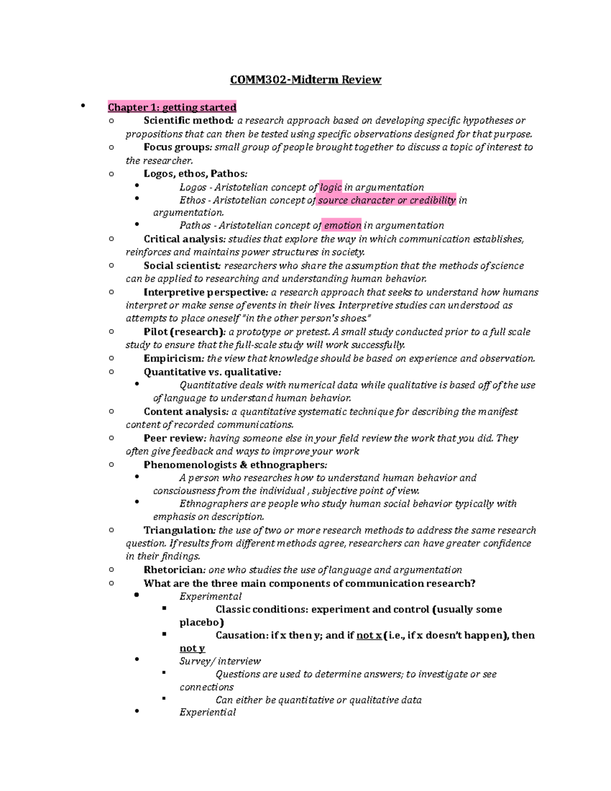 comm302-review-chapter-1-getting-started-o-scientific-method-a