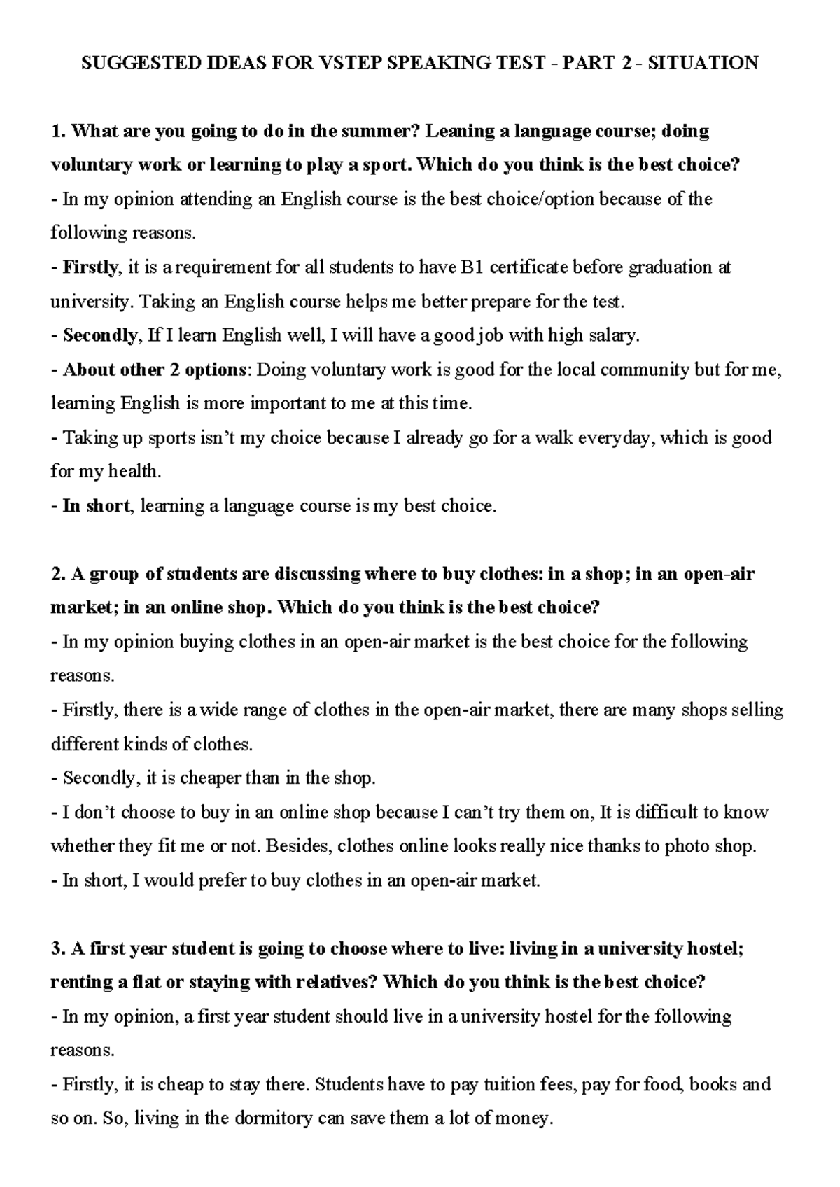 45 bộ đề Speaking Part 2 - suggested ideas - SUGGESTED IDEAS FOR VSTEP ...