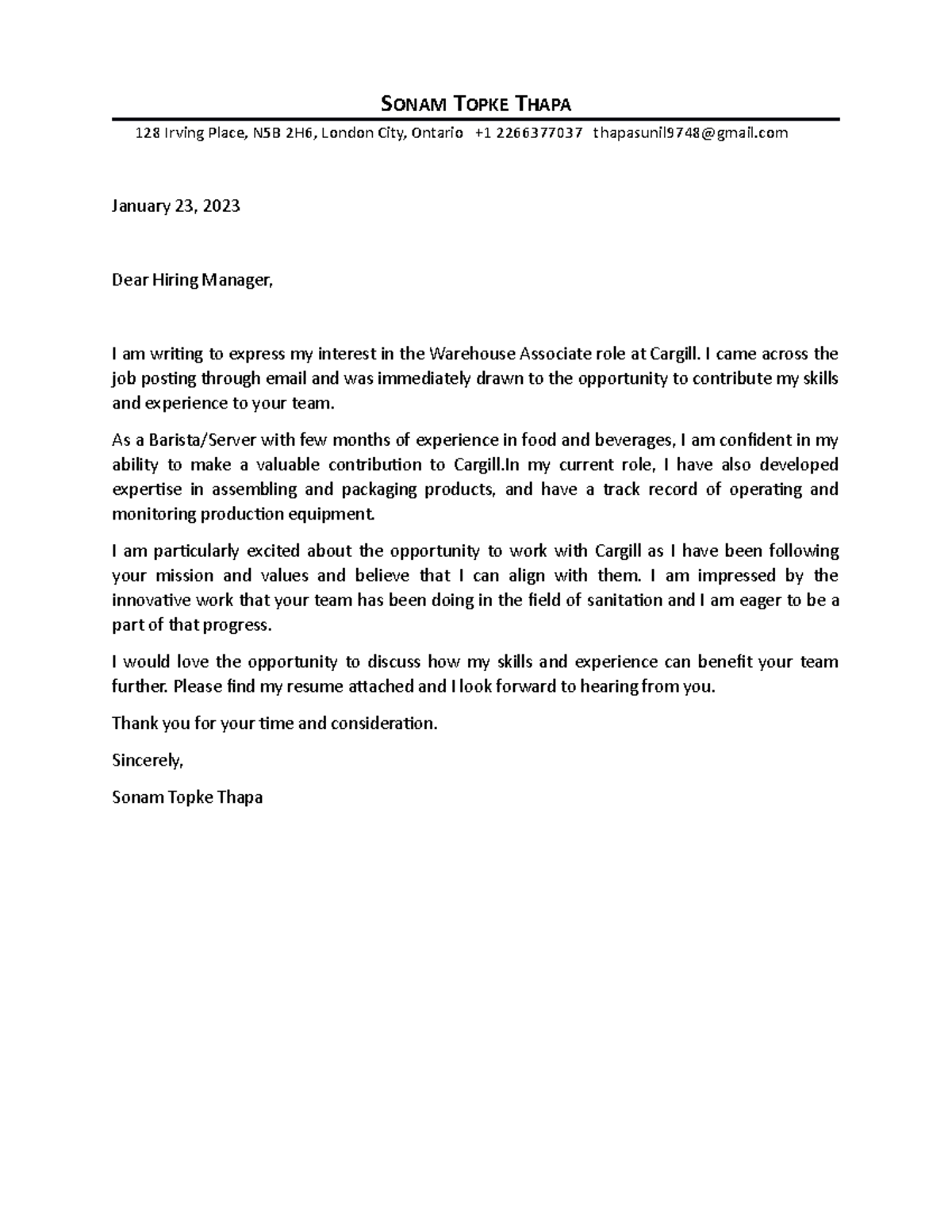Cover letter 1 - read carefully - SST- 1 - Fanshawe - Studocu