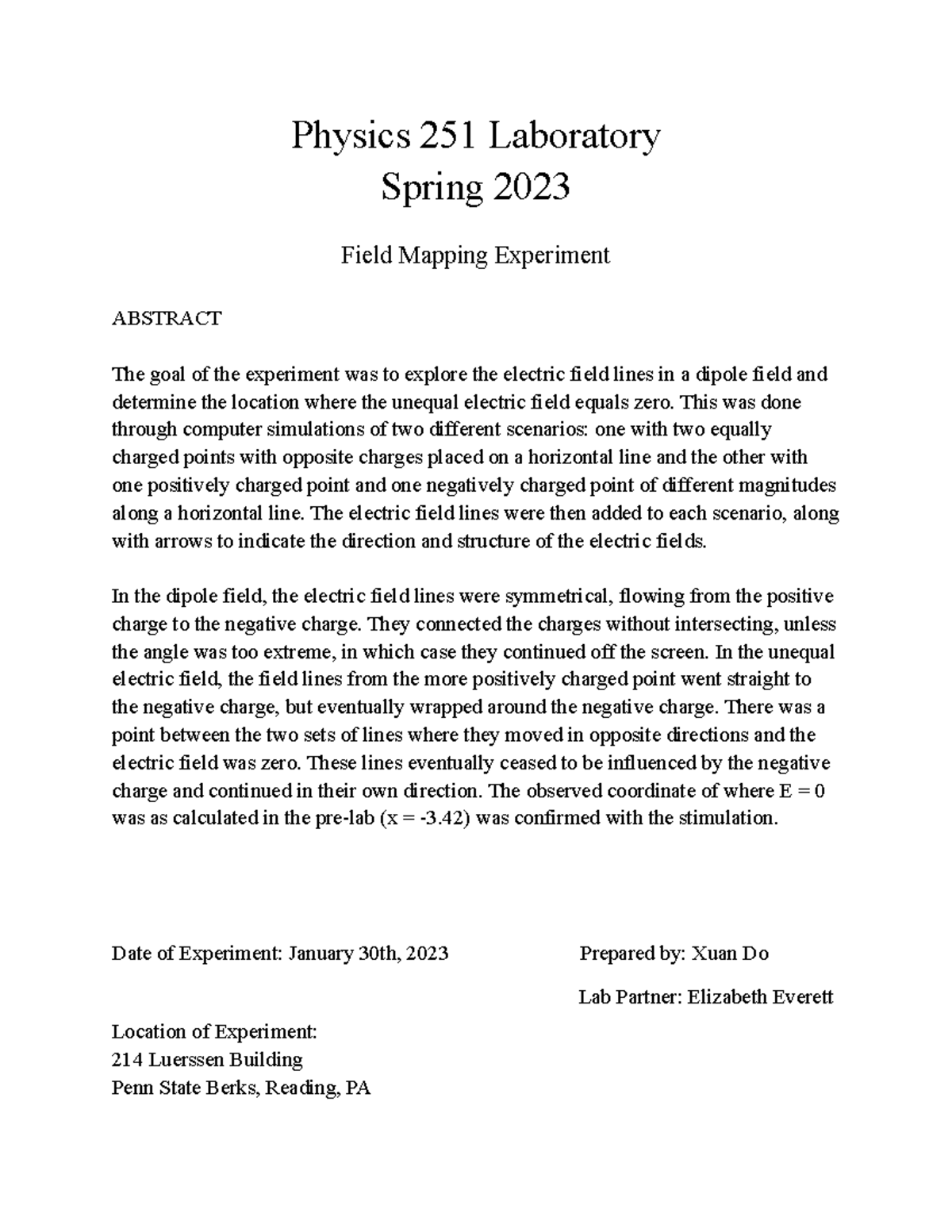 Field Mapping Abstract - Physics 251 Laboratory Spring 2023 Field ...