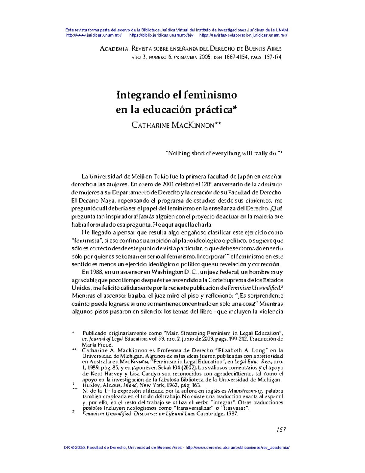 Mackinnon Catherine. Integrando el feminismo en la educacion Educação