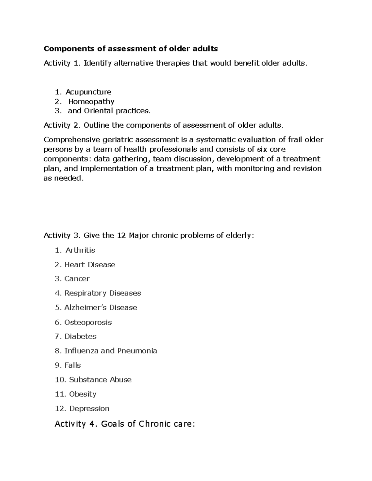 Components of assessment of older adults - Components of assessment of ...