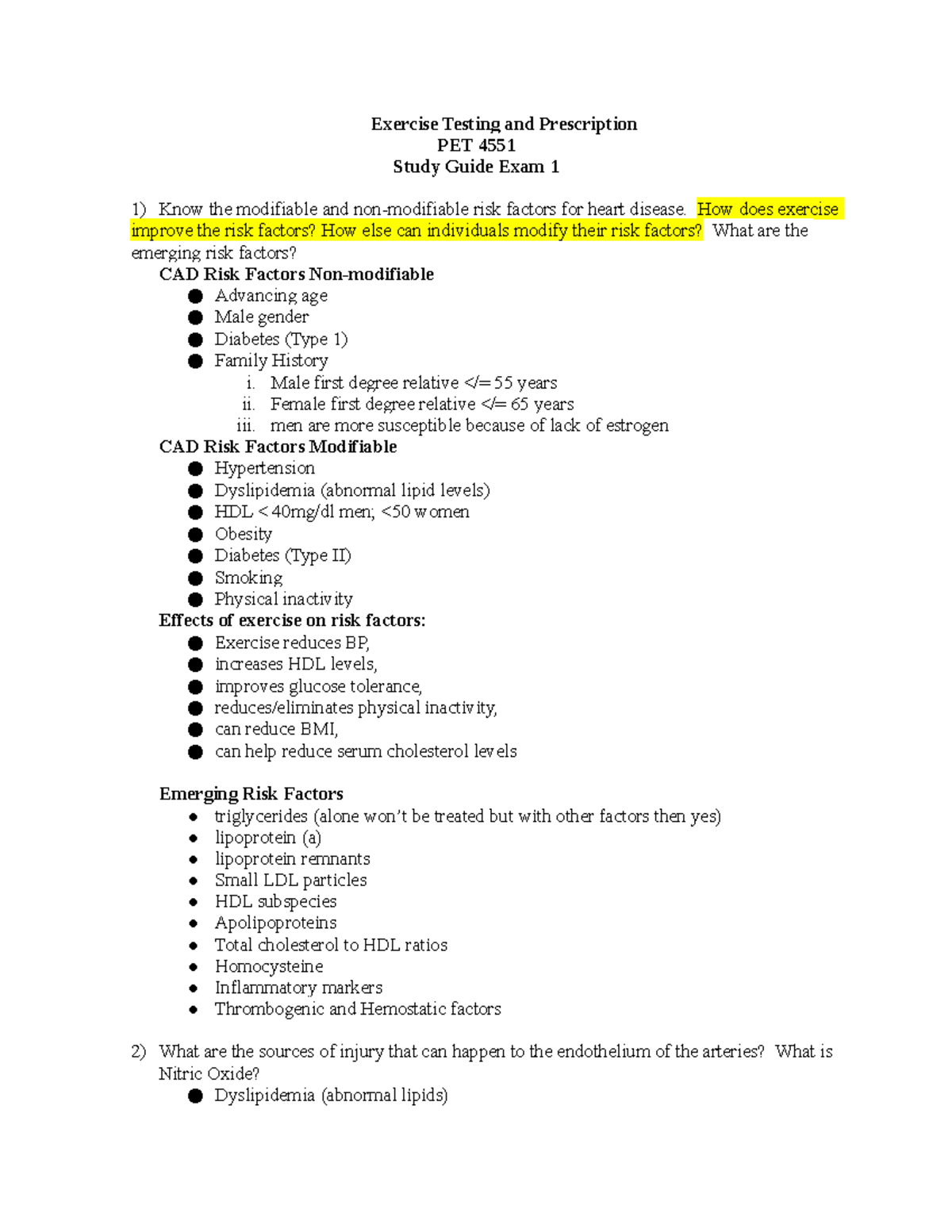 PET 4551 Study Guide Exam 1 - PET 4551 - FSU - Studocu