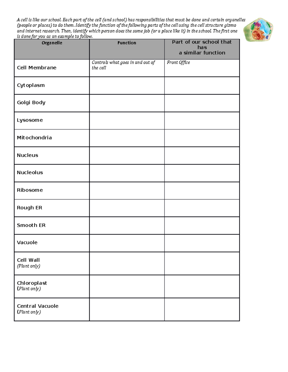 A cell is like our school-Cell matching first page - A cell is like our ...