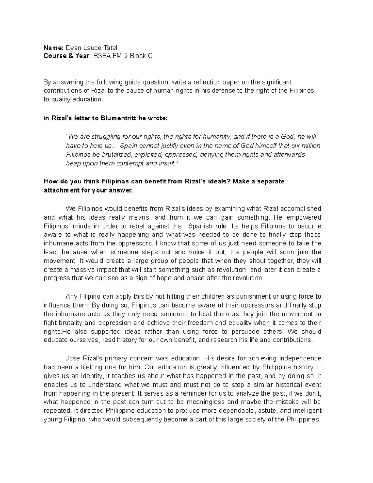 Document 142 Good Luck Name Dyan Lauce Tatel Course Year BSBA