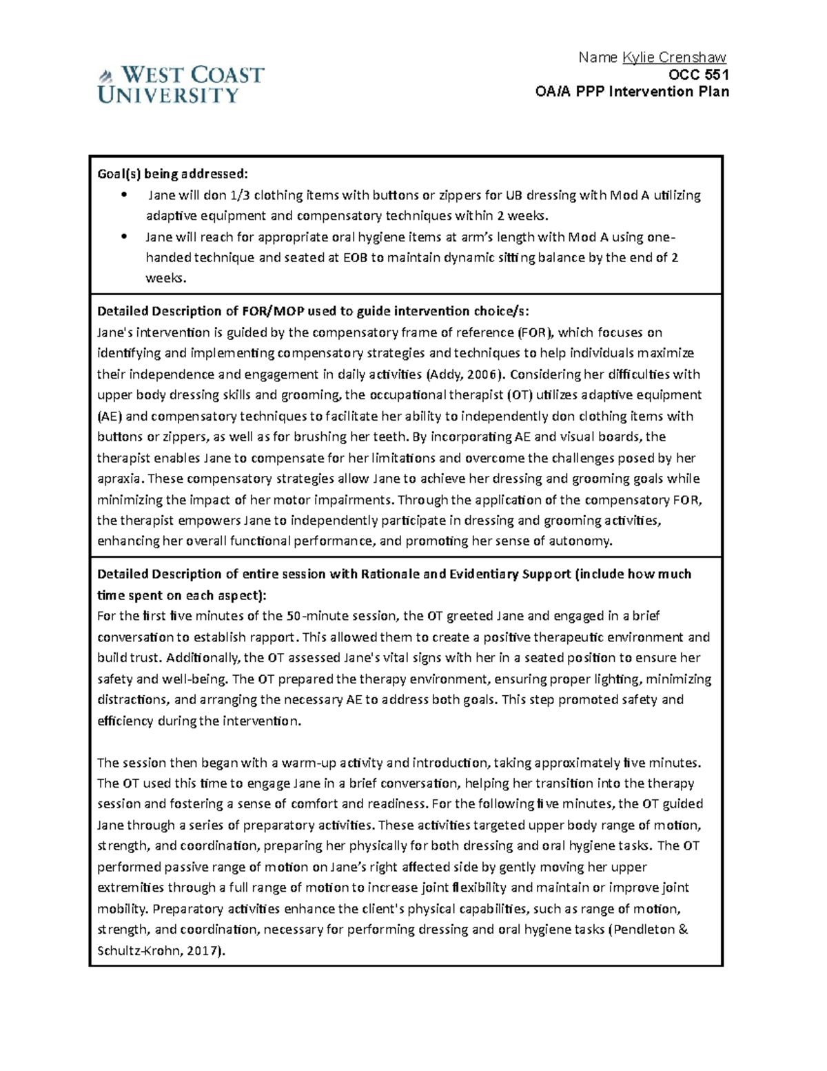 Template Intervention Plan-1 - OCC 551 OA/A PPP Intervention Plan Goal ...