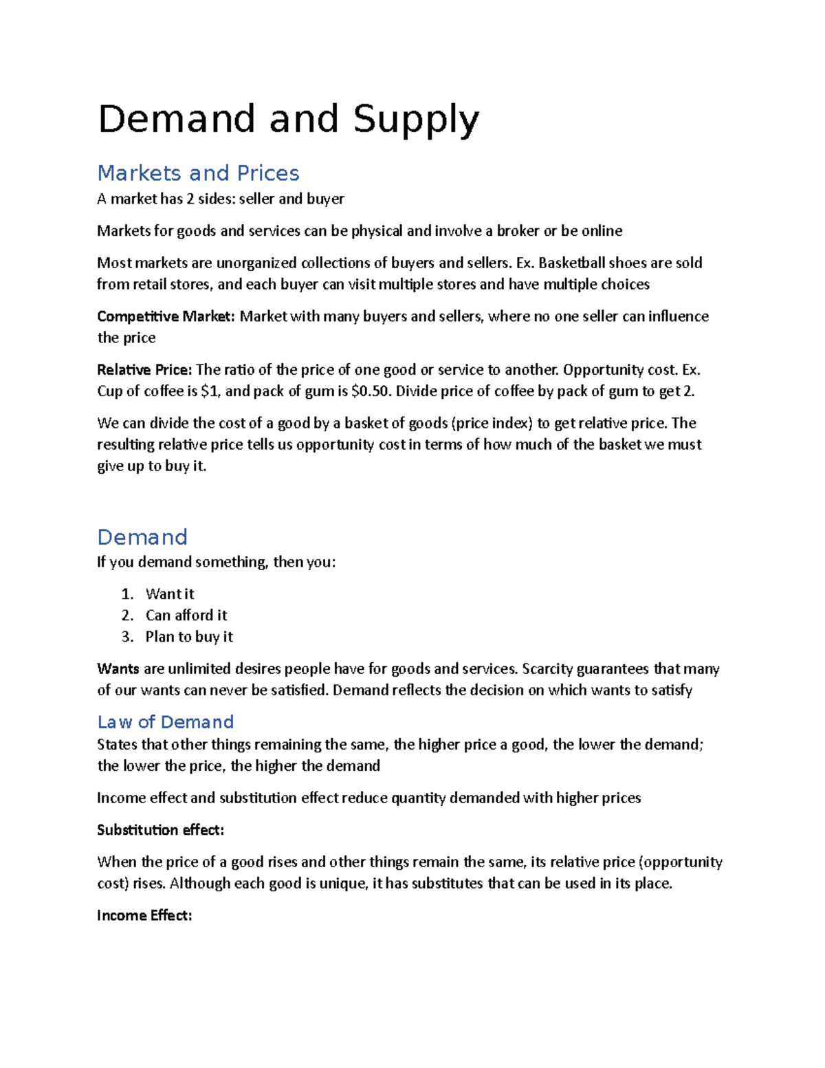 Econ Ch 3 - Lecture notes for chapter 3 - Demand and Supply Markets and ...