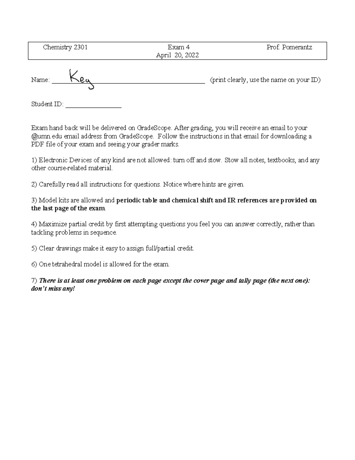 Exam4 S2022 key - Provided by my professor to help with studying. NOT ...
