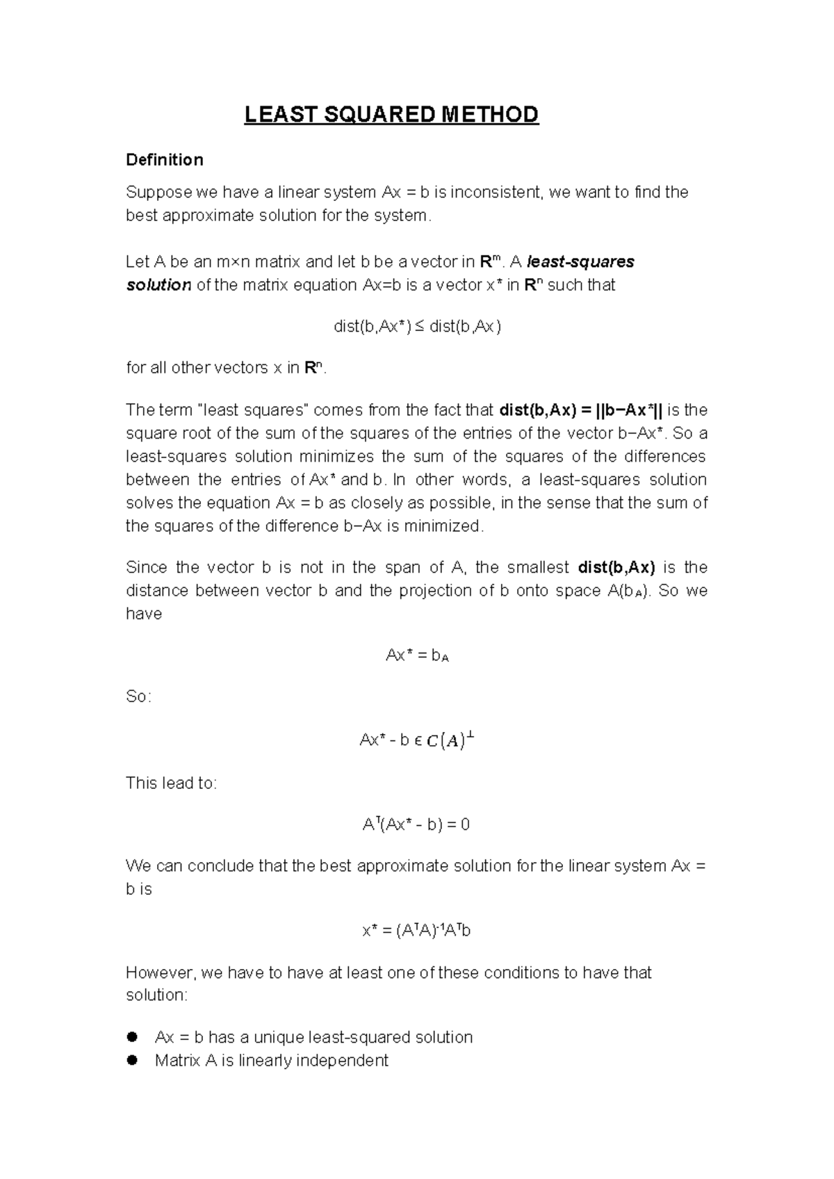 Least Squared Method - LEAST SQUARED METHOD Definition Suppose we have ...