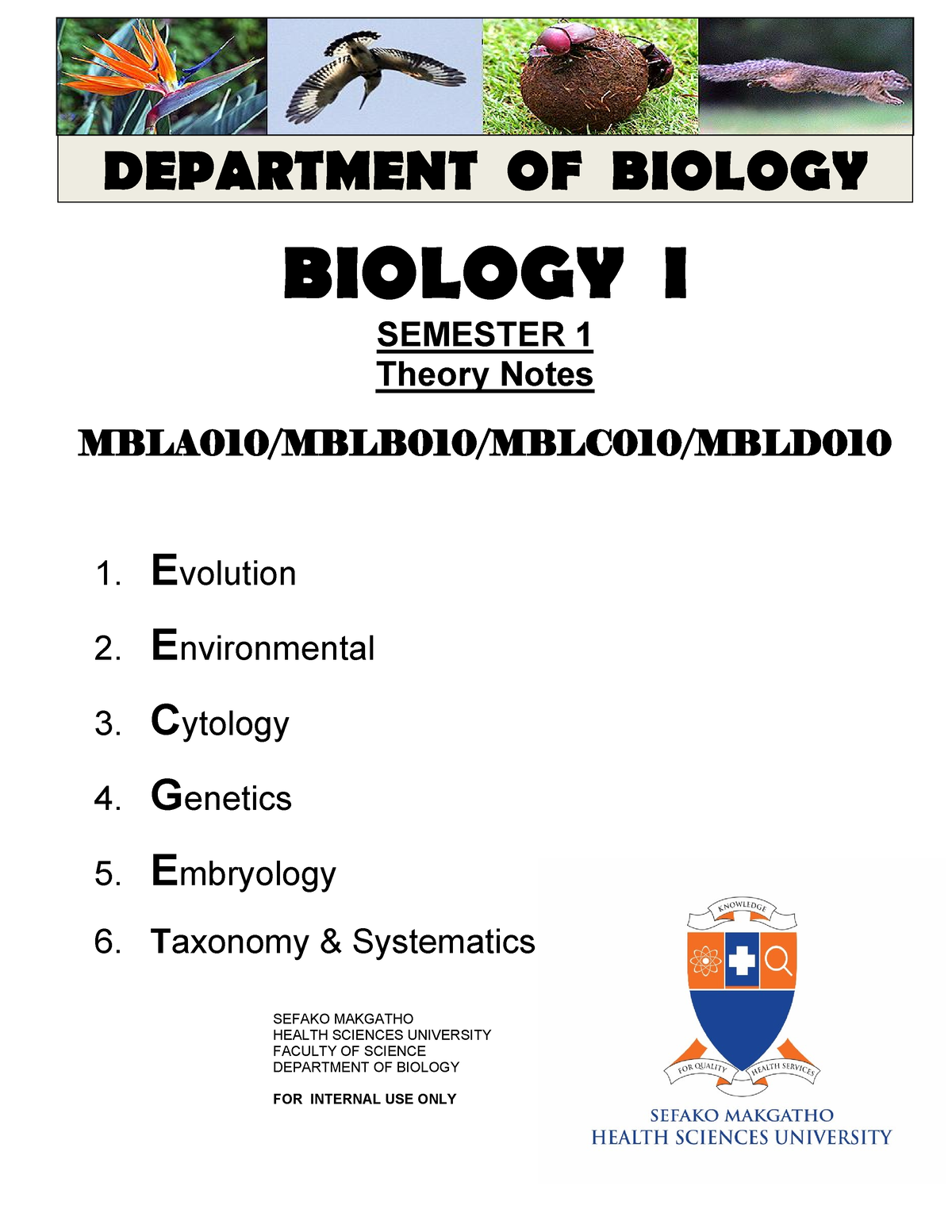 Biology I Semester 1 Manual 2021 - DEPARTMENT OF BIOLOGY BIOLOGY I ...