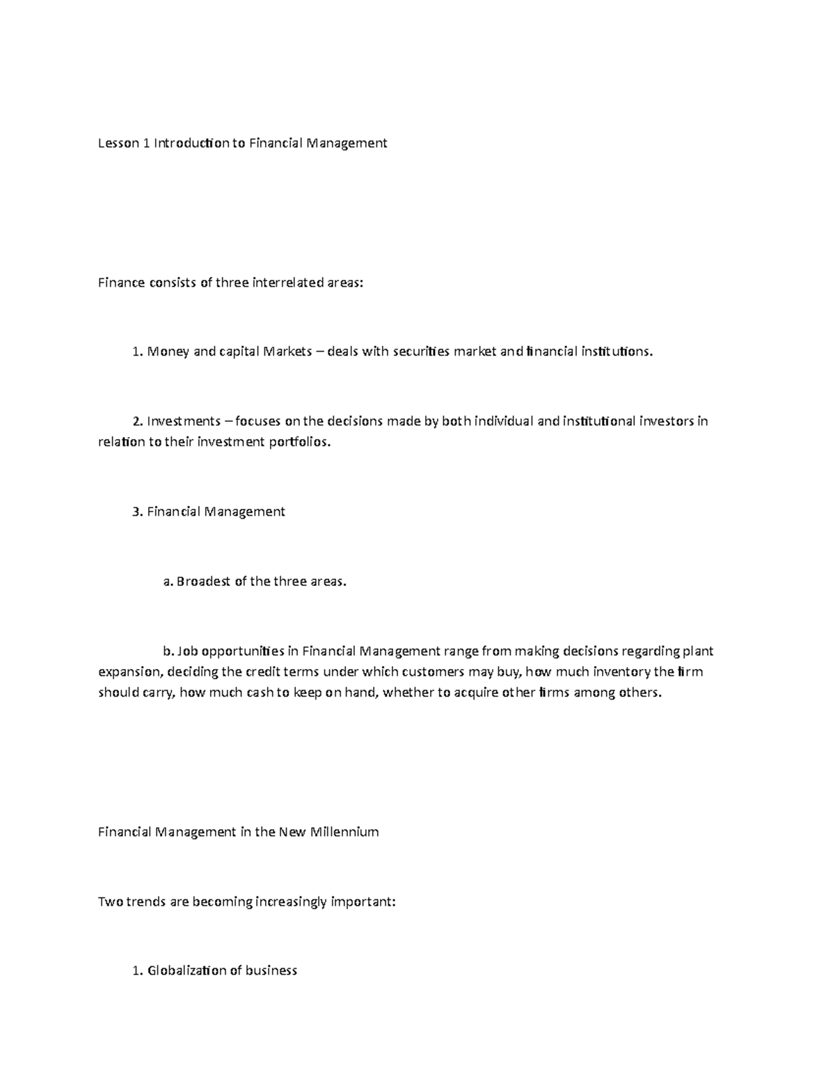 Finma Lesson 1 - Lecture notes 1 - Lesson 1 Introduction to Financial ...