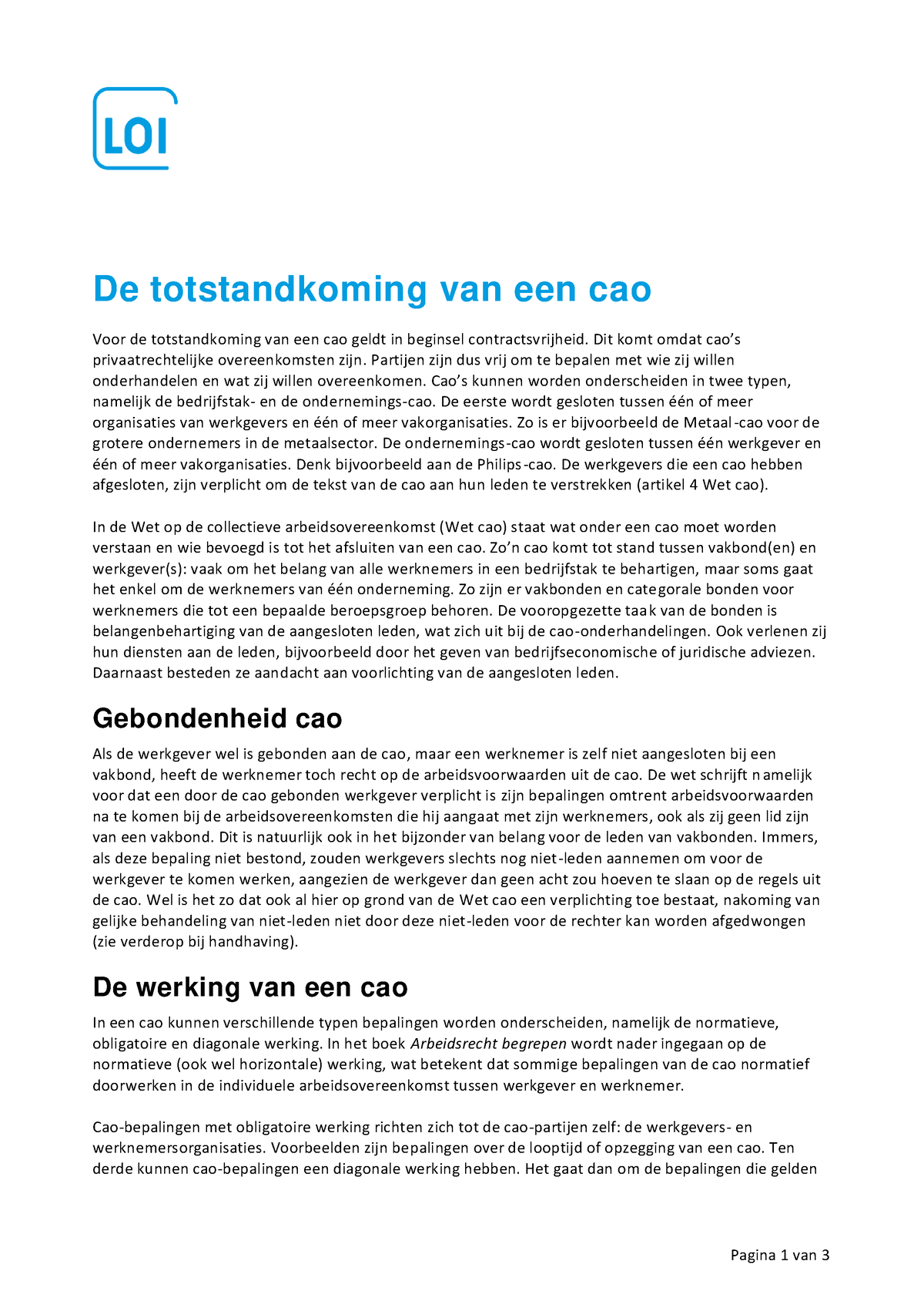 De-totstandkoming-van-een-cao - Pagina 1 Van 3 De Totstandkoming Van ...