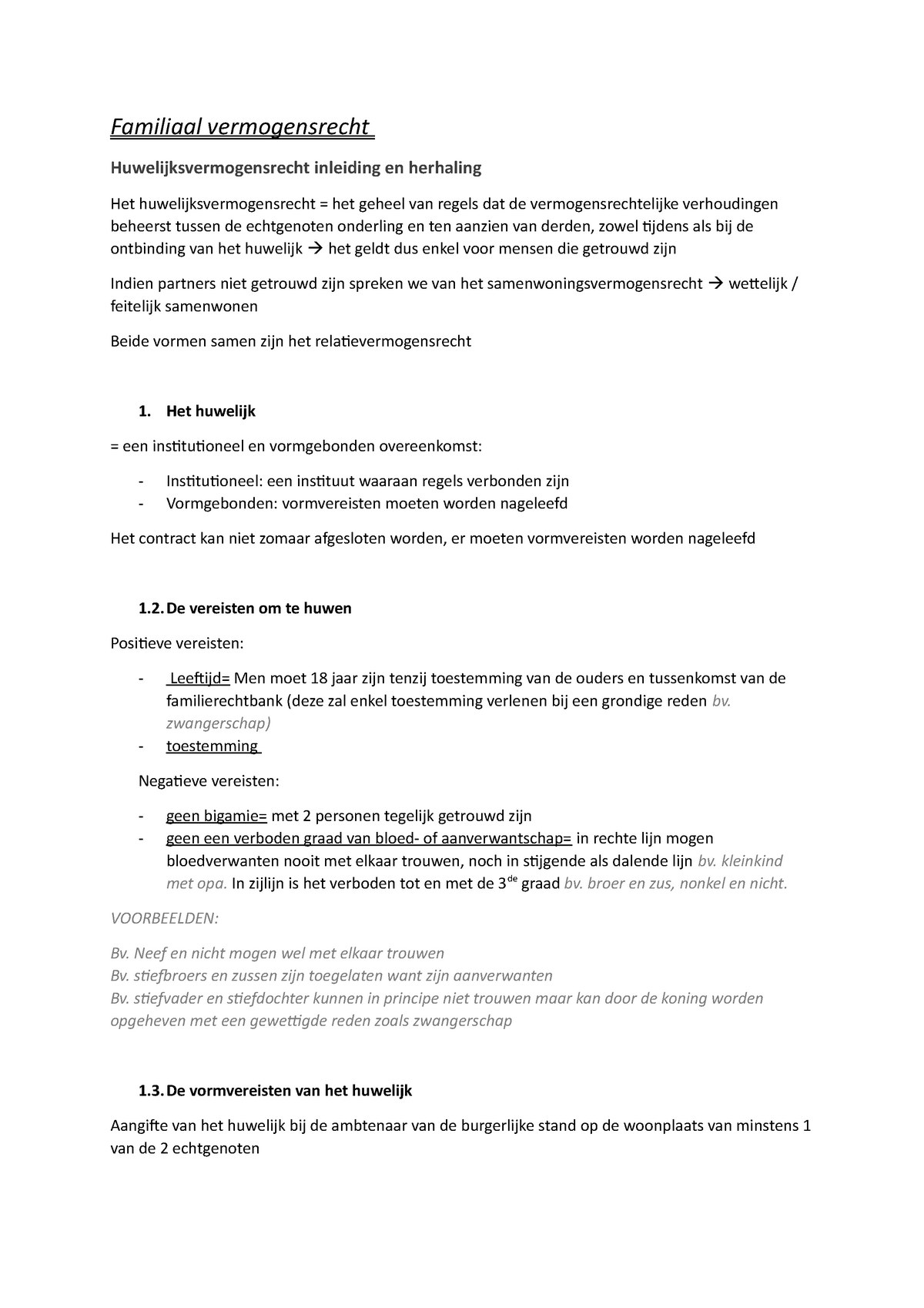 Samenvatting Familiaal Vermogensrecht 1 - Familiaal Vermogensrecht ...