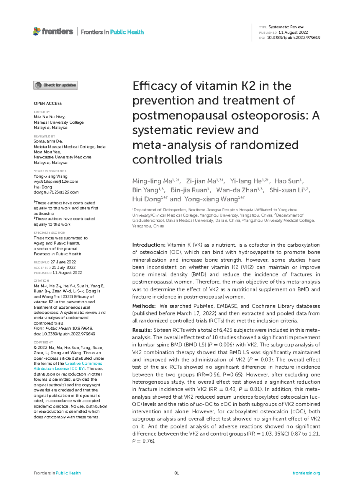 Vitamin k2 Bone ggfffffffffff TYPE Systematic Review PUBLISHED 11