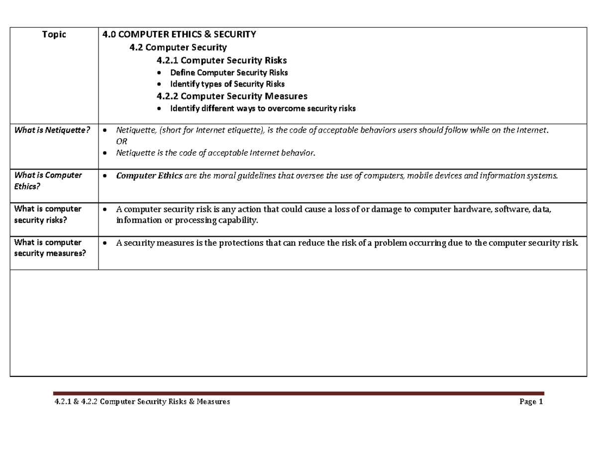 Computer security - Topic 4 COMPUTER ETHICS & SECURITY 4 Computer ...