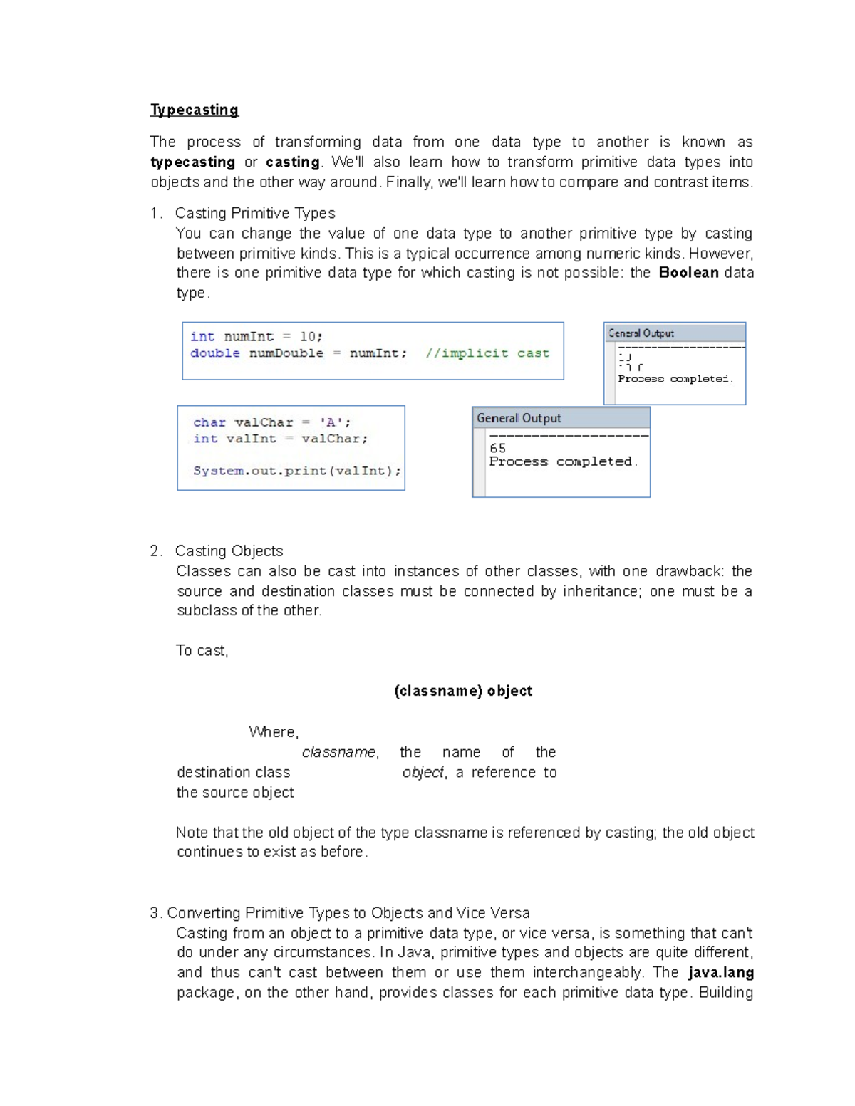 Typecasting in object oriented programming - Typecasting The process of ...