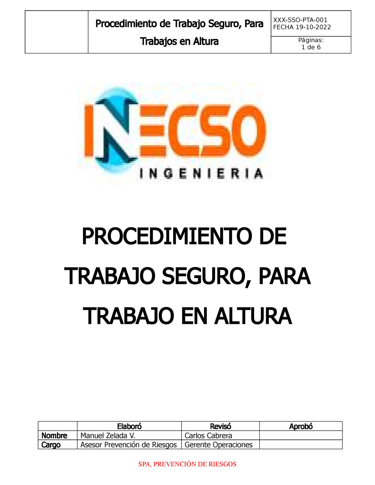 Procedimientos De Trabajo Seguro Para Trabajos En Altura 01 Procedimiento De Trabajo Seguro 9892