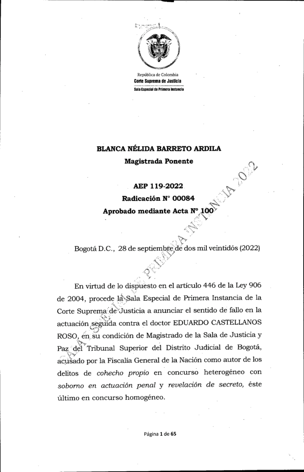 RAD00084 - Sentencia - República De Colombia Corte Suprema De Justicia ...