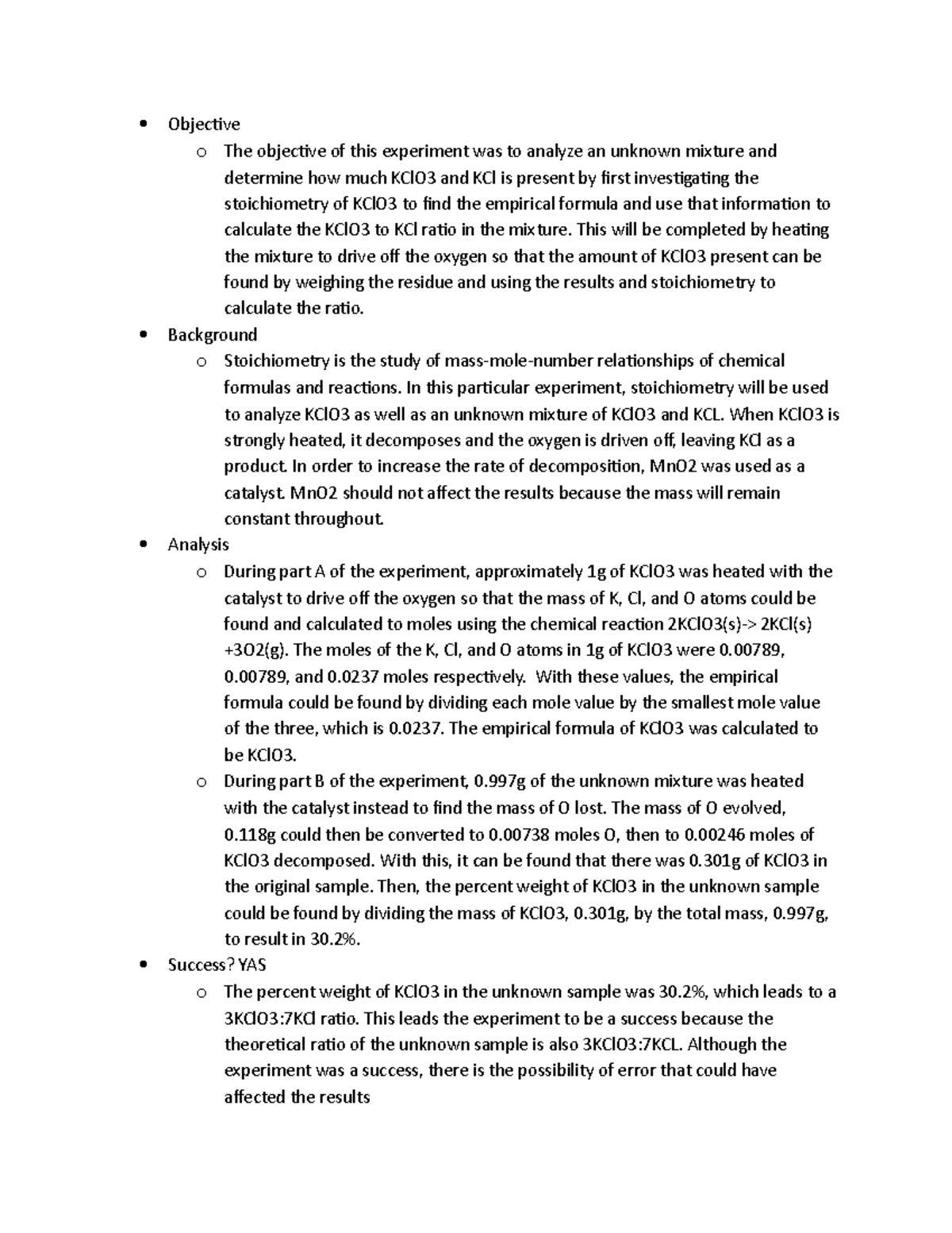 Experiment 3 Analysis of a Mixture - Objective o The objective of this ...