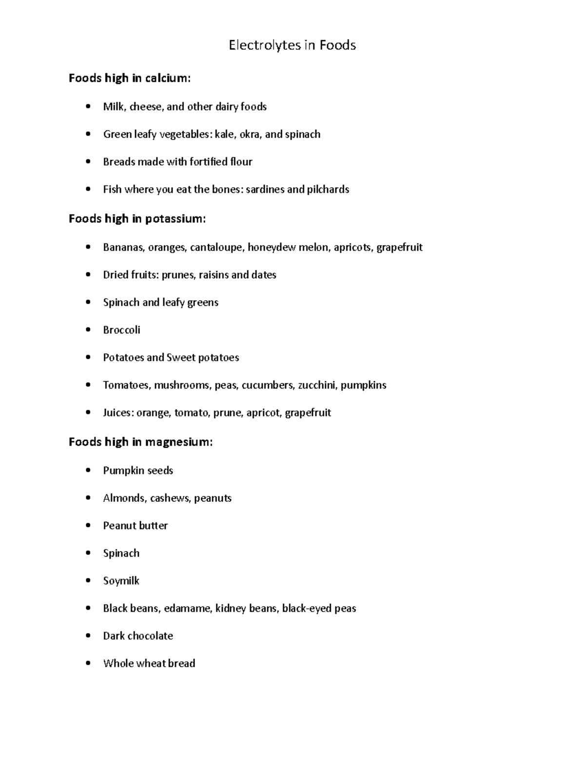 Food and electrolytes - Electrolytes in Foods Foods high in calcium ...