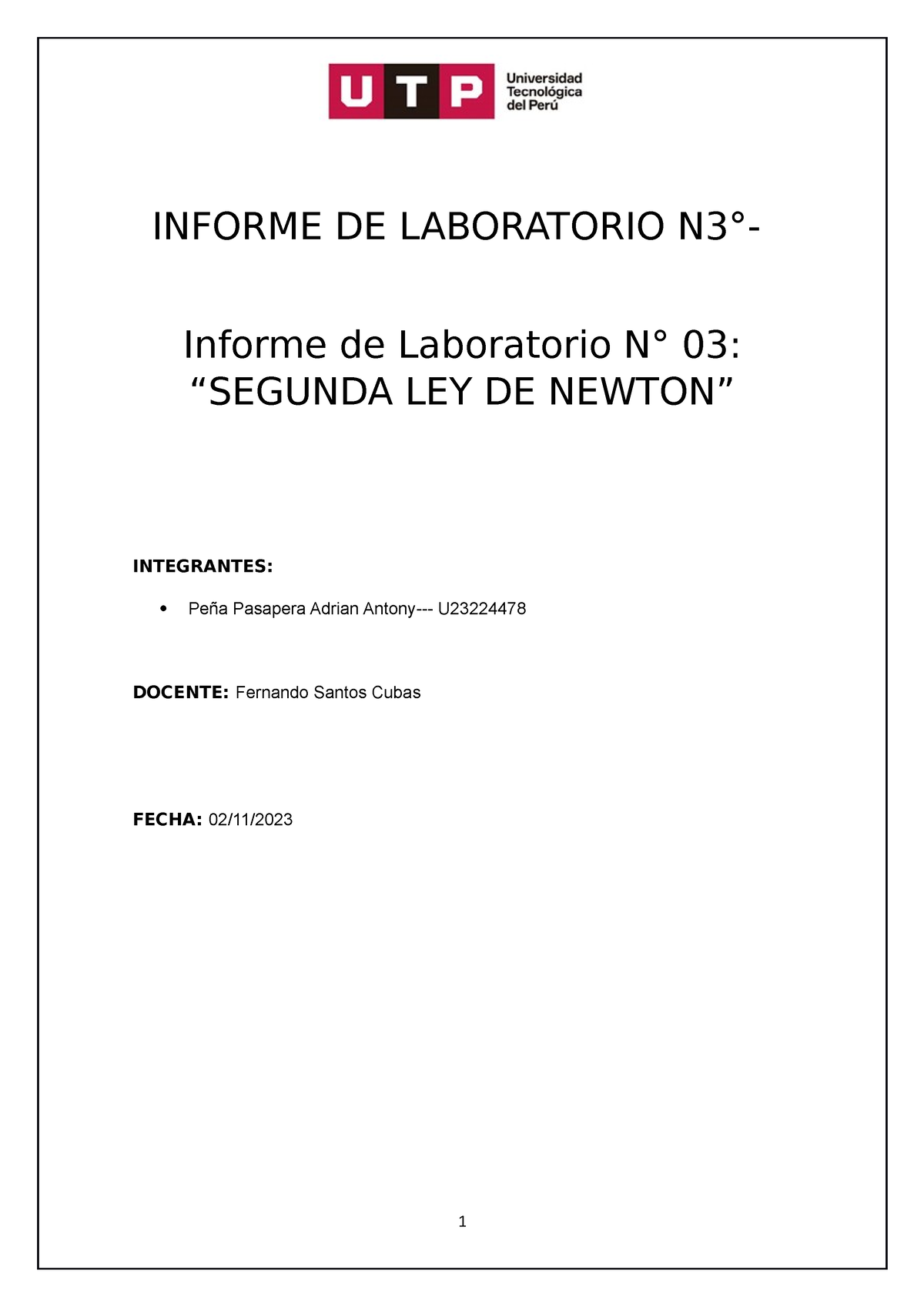 Estructura Del Informe De Laboratorio 3 Informe De Laboratorio N3° Informe De Laboratorio N 2780