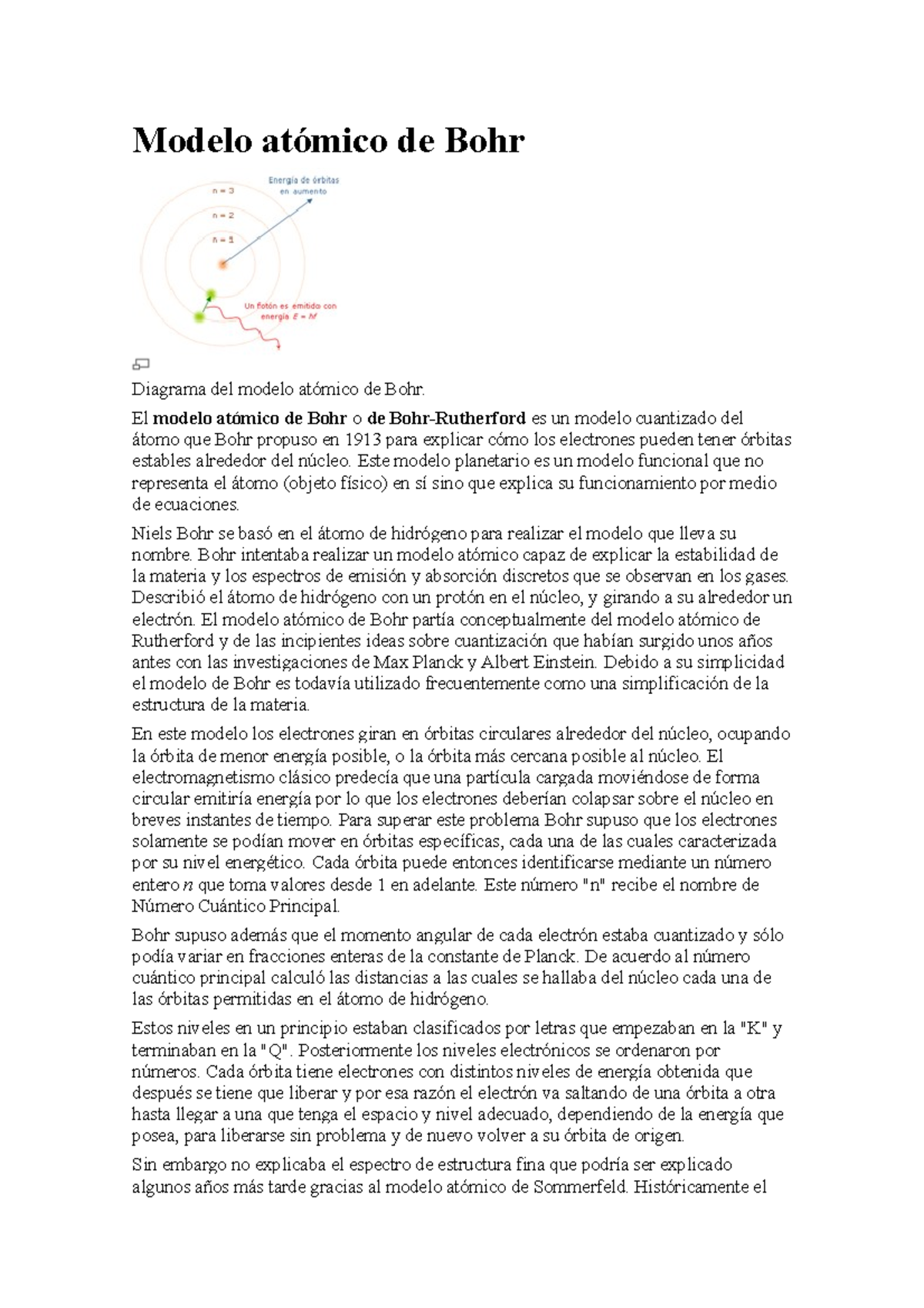 Modelo atómico de Bohr - El modelo atómico de Bohr o de Bohr-Rutherford es  un modelo cuantizado del - Studocu