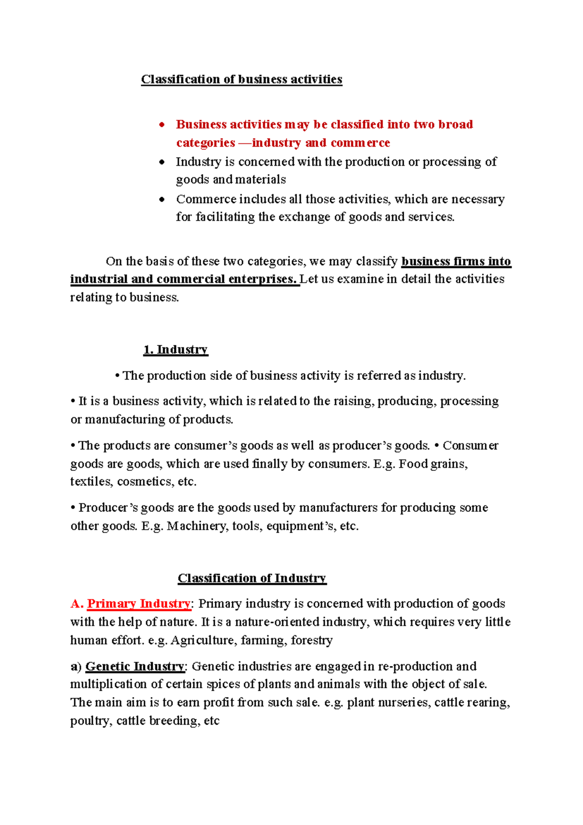 Classification of business activities - On the basis of these two ...