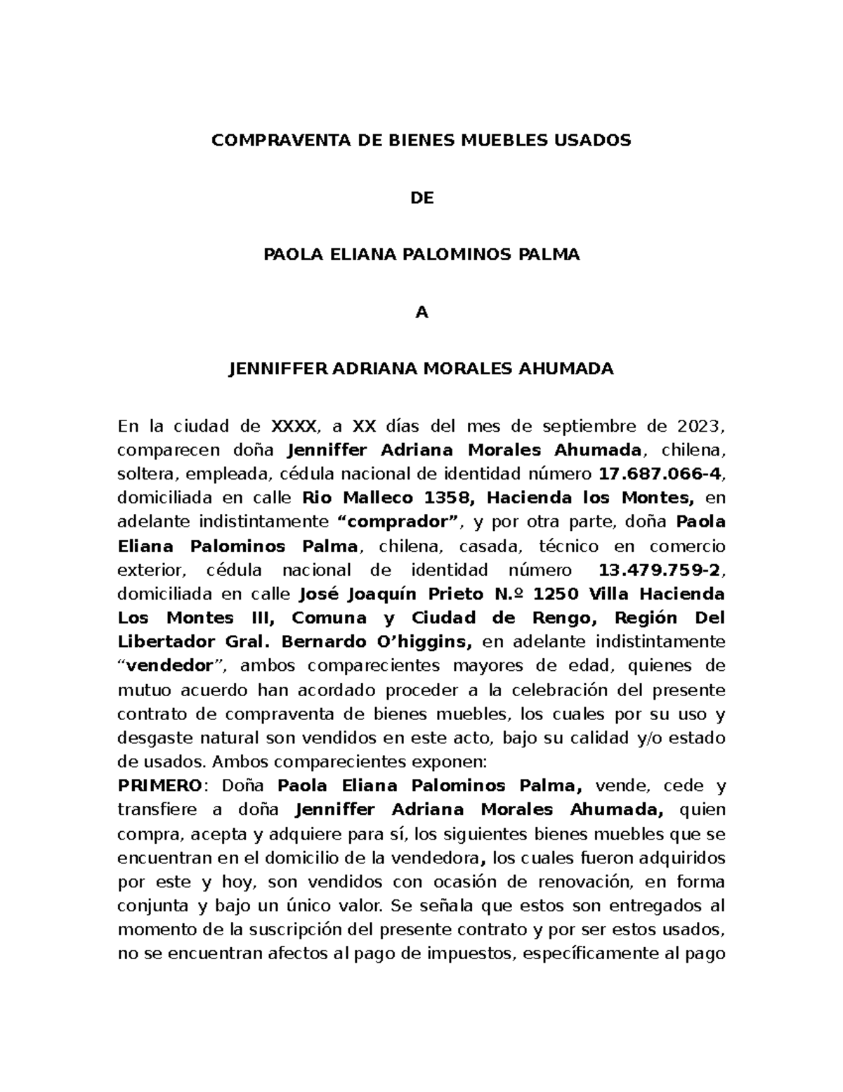 Compraventa Muebles Usados COMPRAVENTA DE BIENES MUEBLES USADOS DE