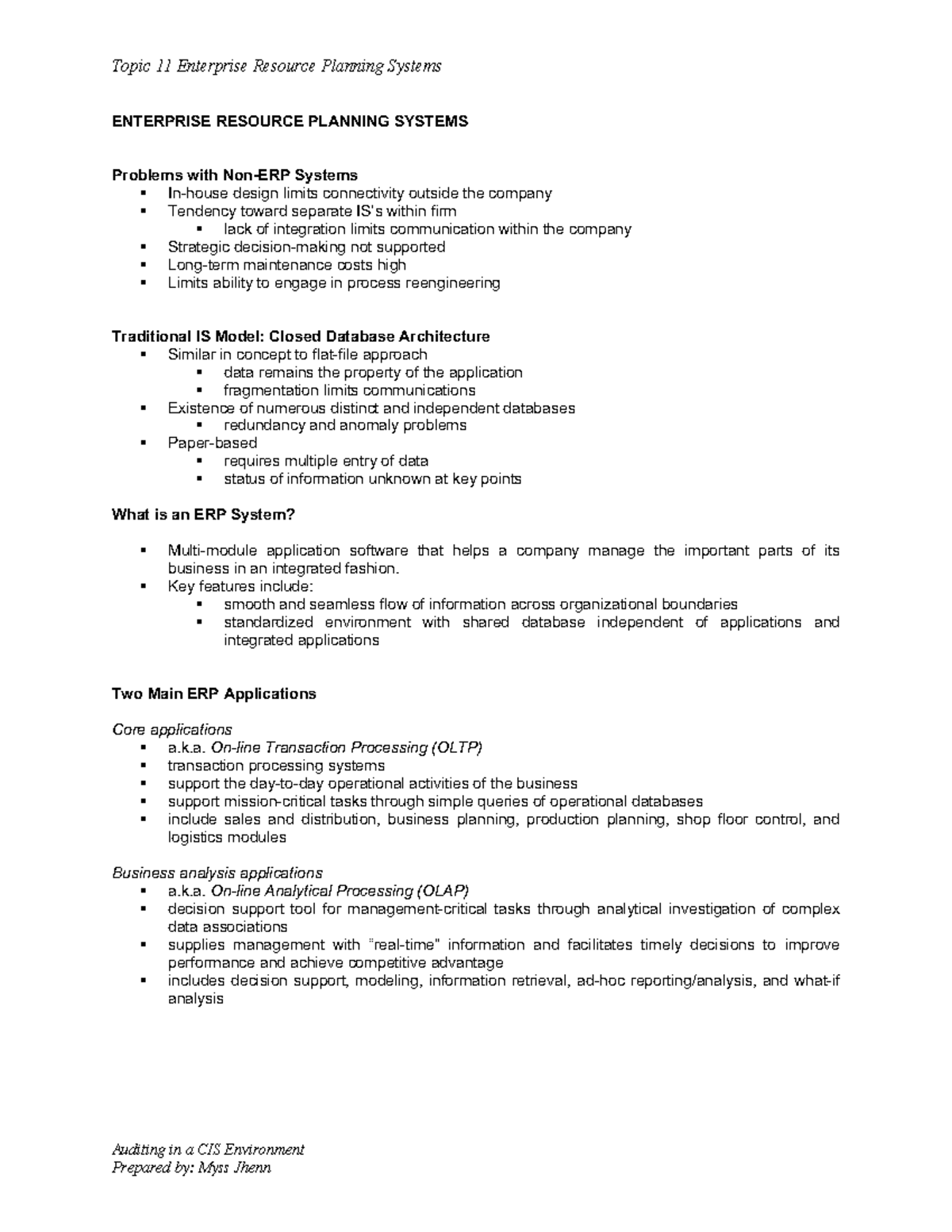 Topic 11 Enterprise Resource Planning Systems - Auditing in a CIS ...