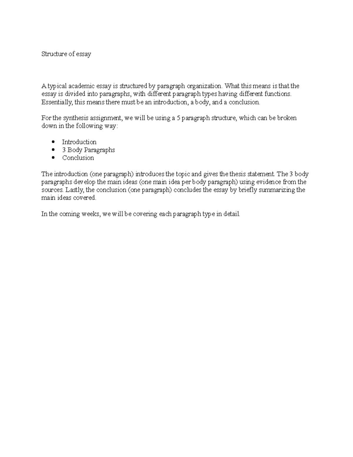 Structure of essay - Lecture notes 4 - ENGL 1090 - Memorial University ...