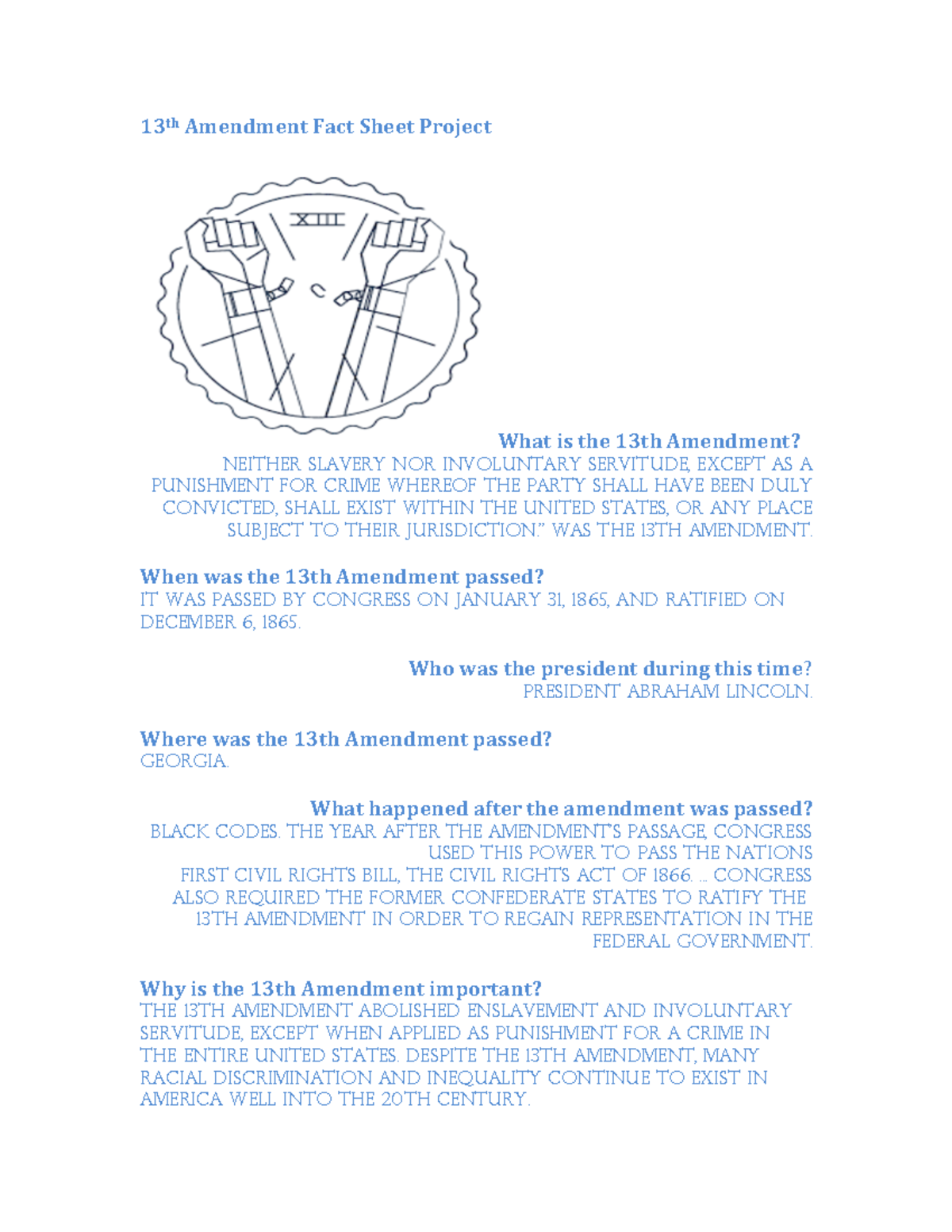 13th Amendment Fact Sheet Project - 13 th Amendment Fact Sheet Project ...