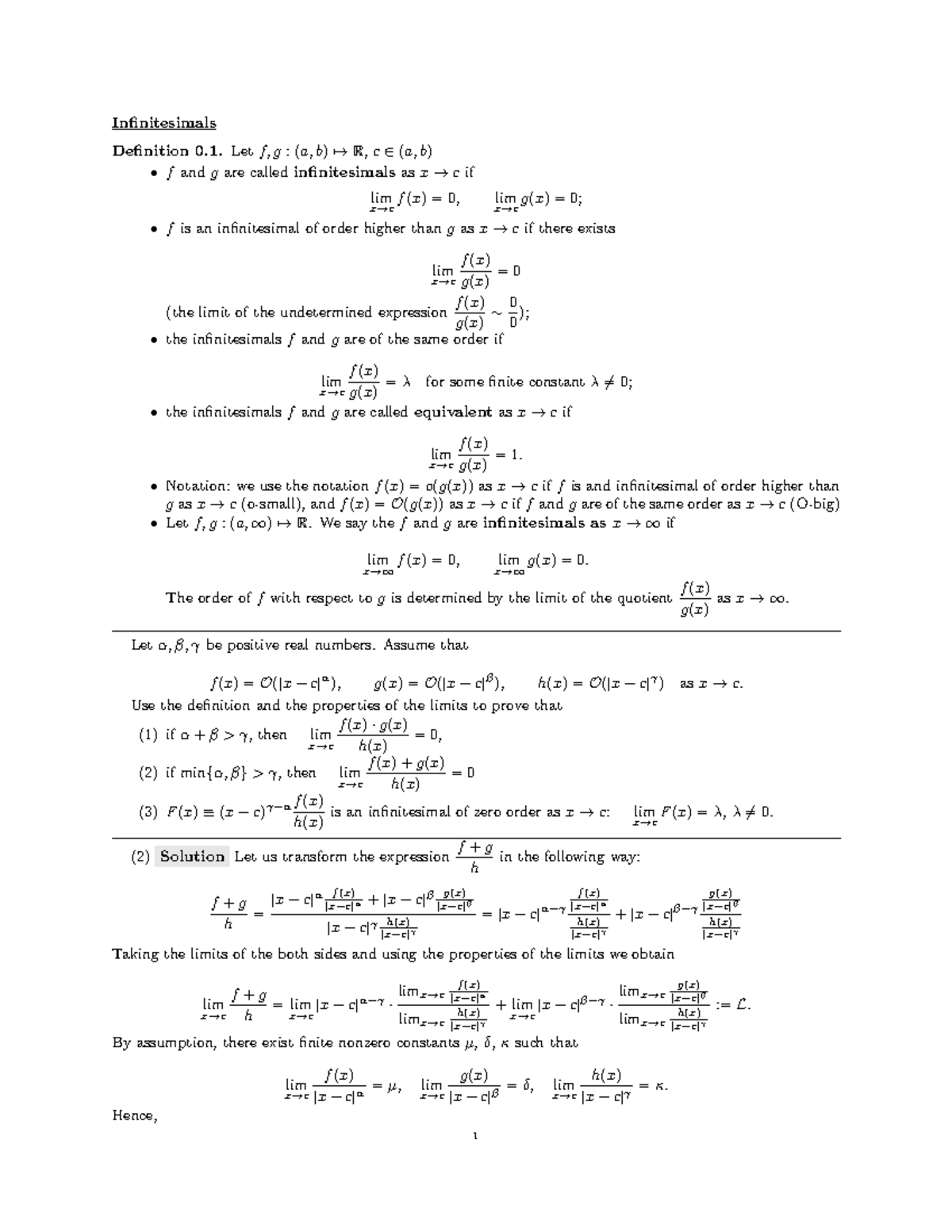 Inifinitesimals - apuntes infinitessimals - Infinitesimals Definition 0 ...