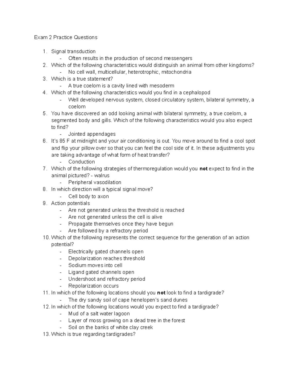 Exam 2 Practice Questions Exam 2 Practice Questions Signal