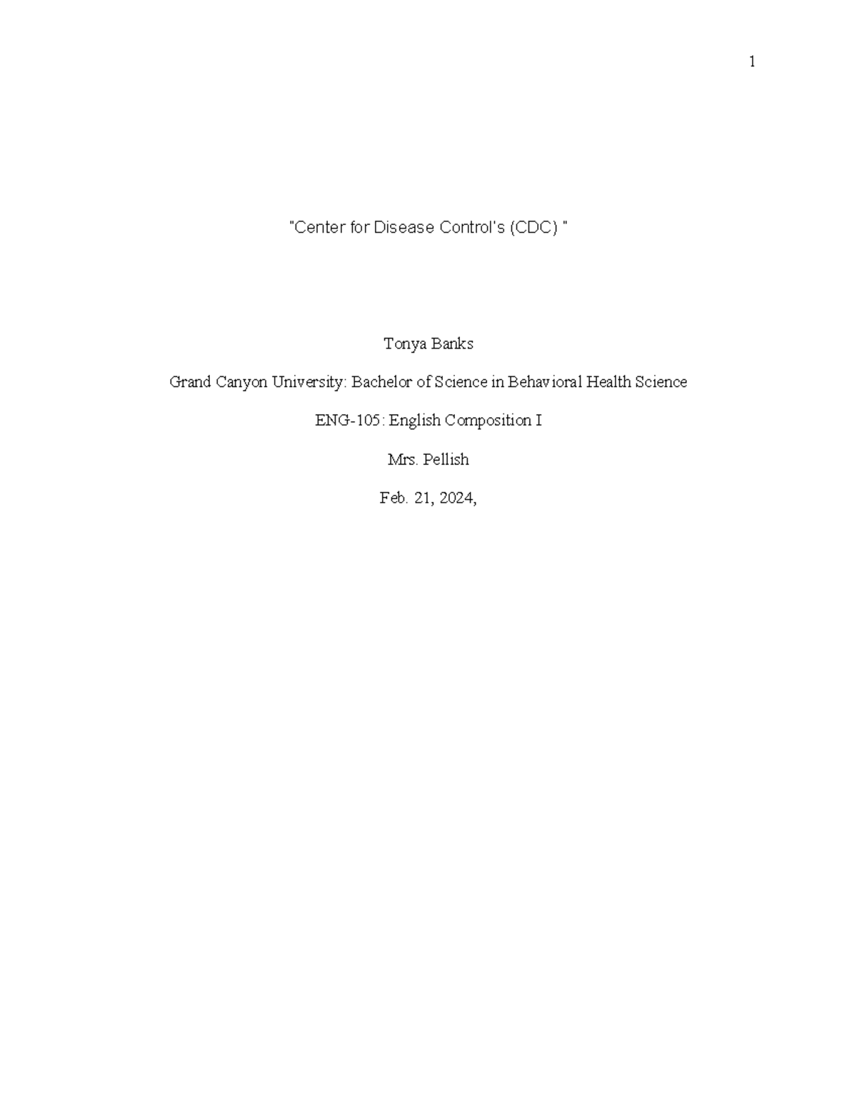 Tonya's Essay - drugs - “Center for Disease Control’s (CDC) “ Tonya ...