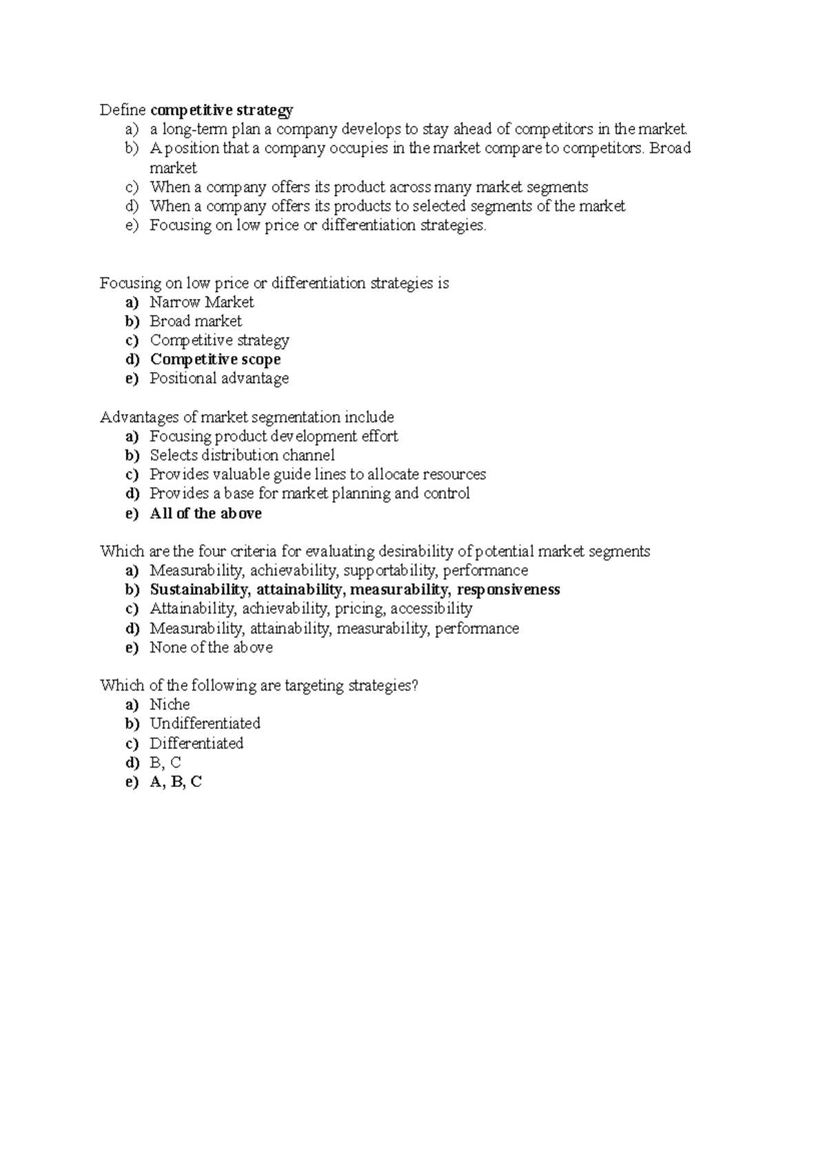 Mktg205 brb multi - Define competitive strategy a) a long-term plan a ...