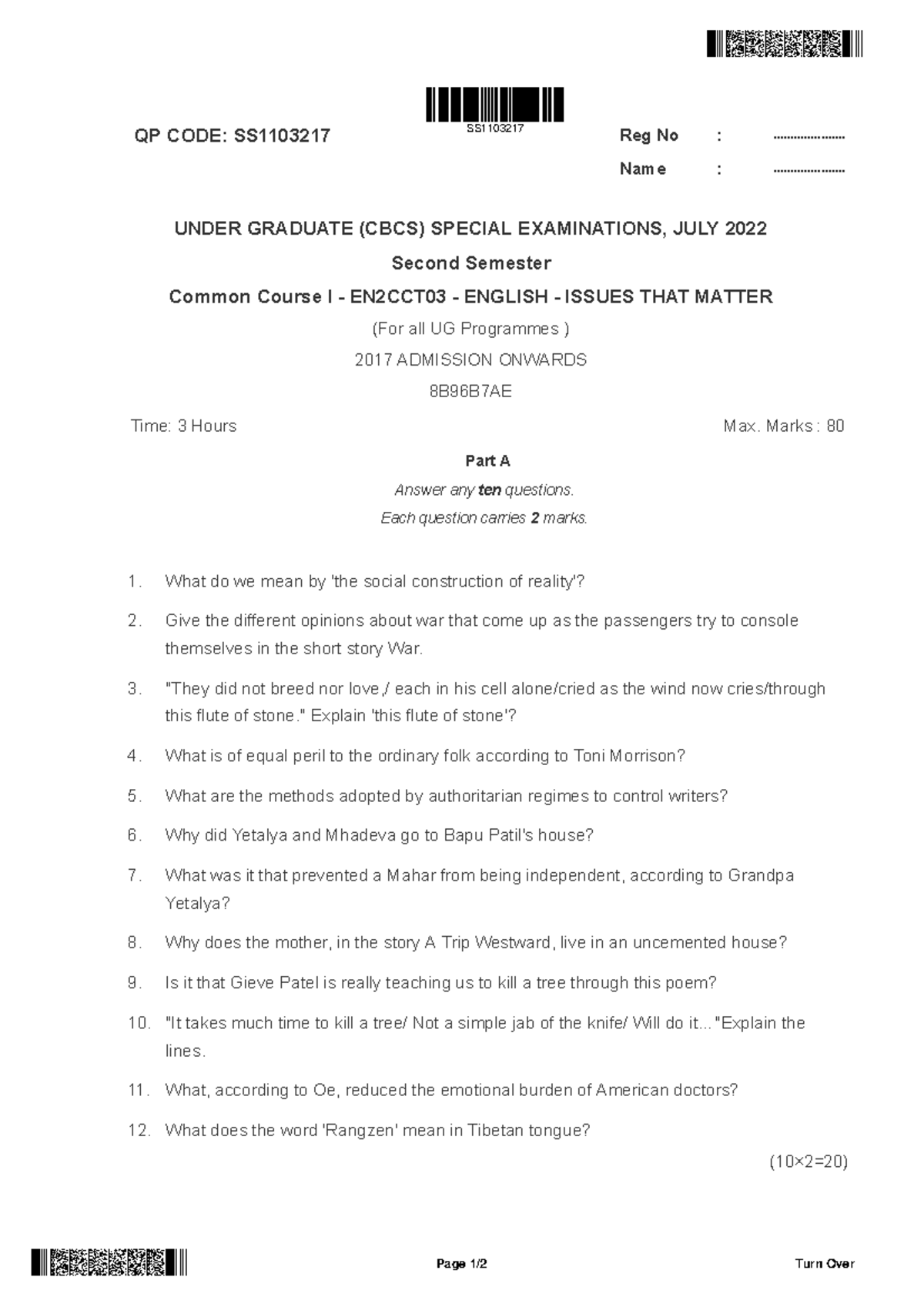 SS1103217 - Good - QP CODE: SS1103217 Reg No ...