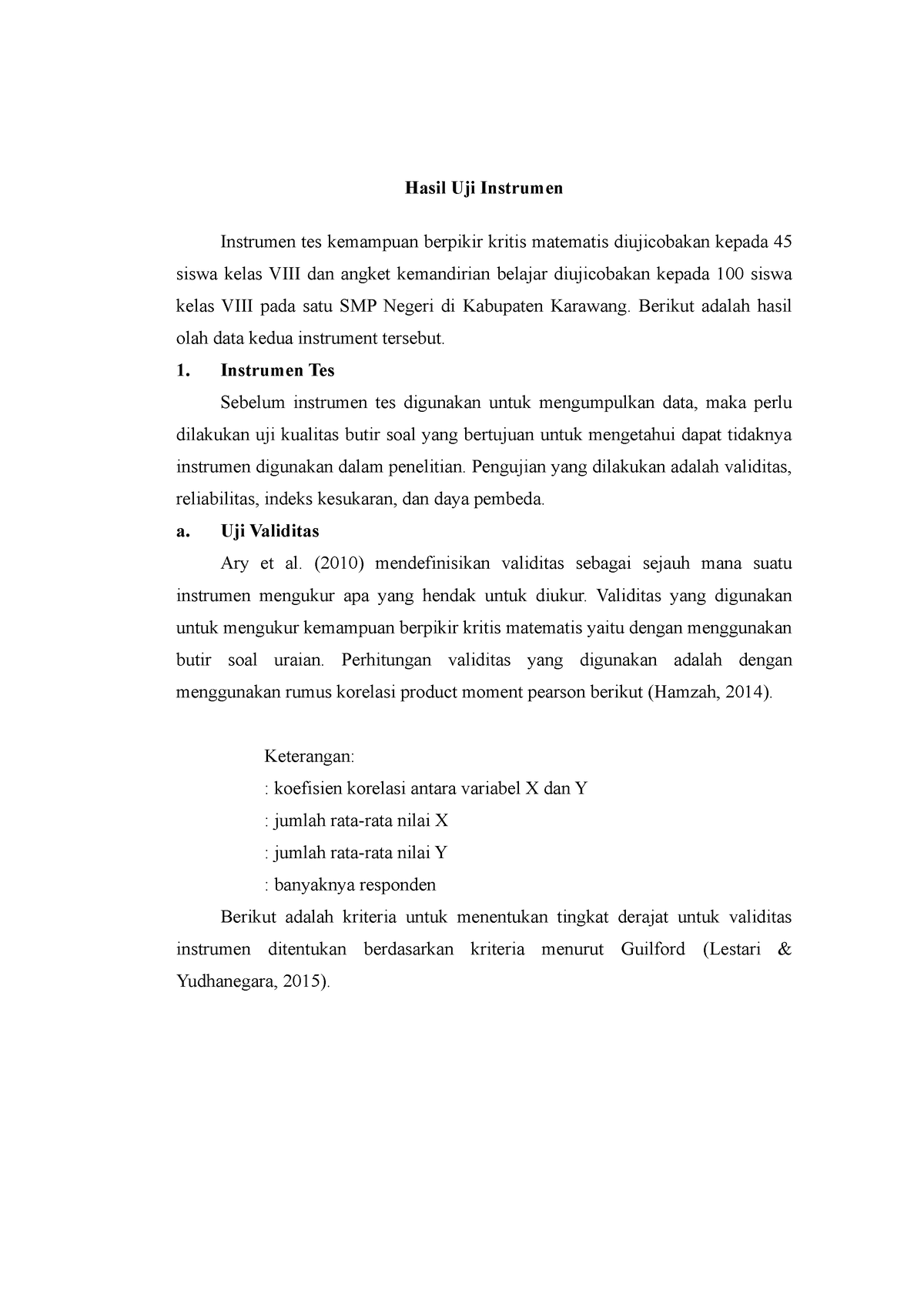 Hasil Olah Data Uji Instrumen Hasil Uji Instrumen Instrumen Tes Kemampuan Berpikir Kritis 1061