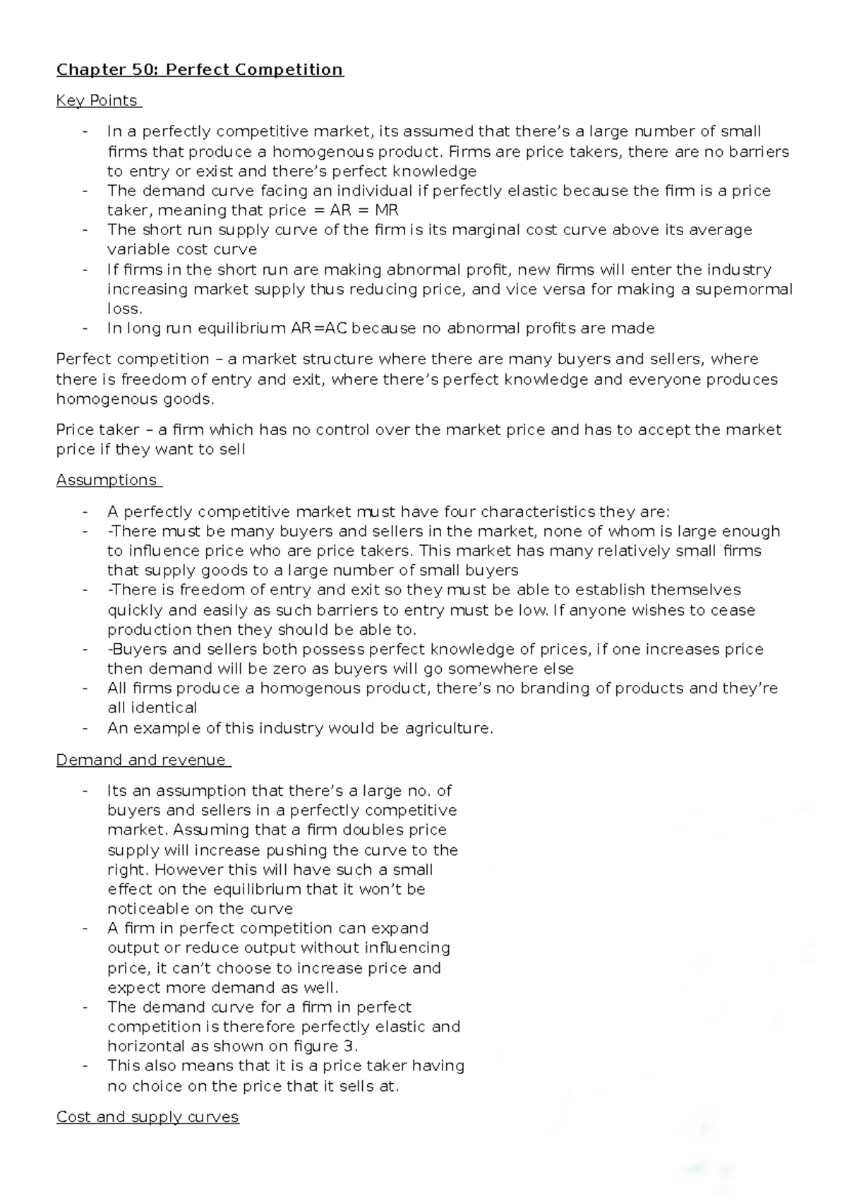 Perfect Competition Key Points - Studocu