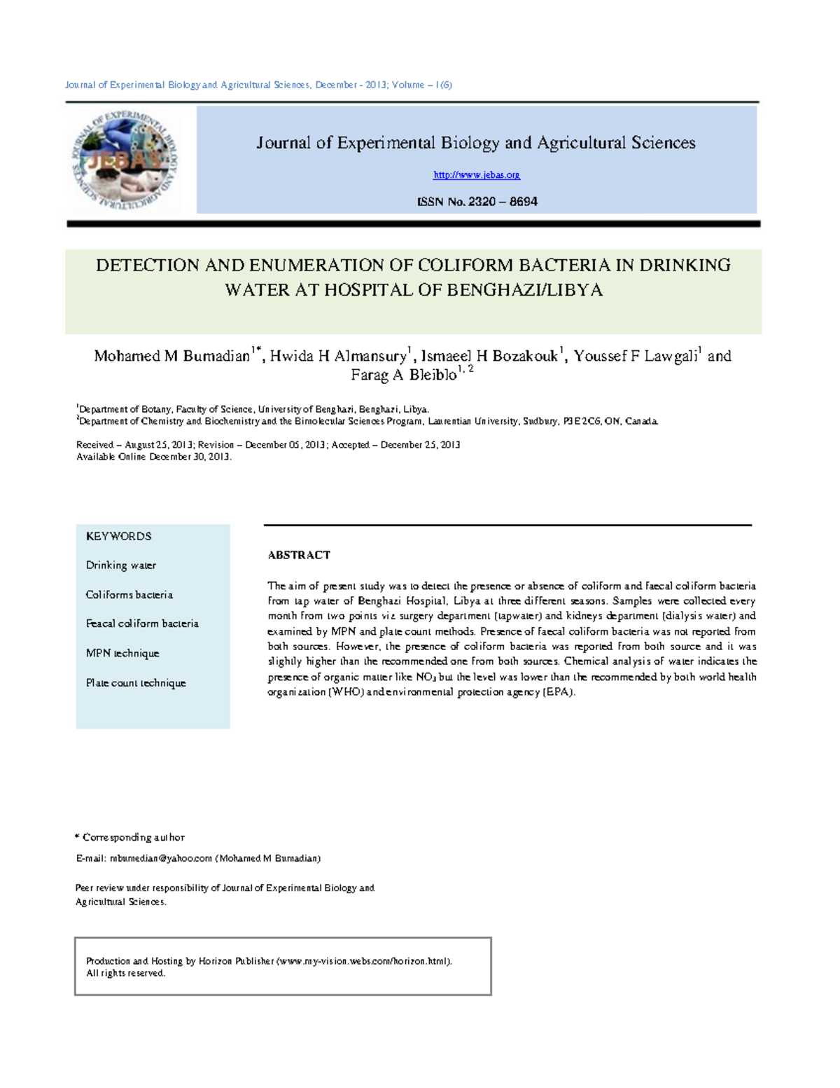 journal of experimental biology and agricultural sciences scimago